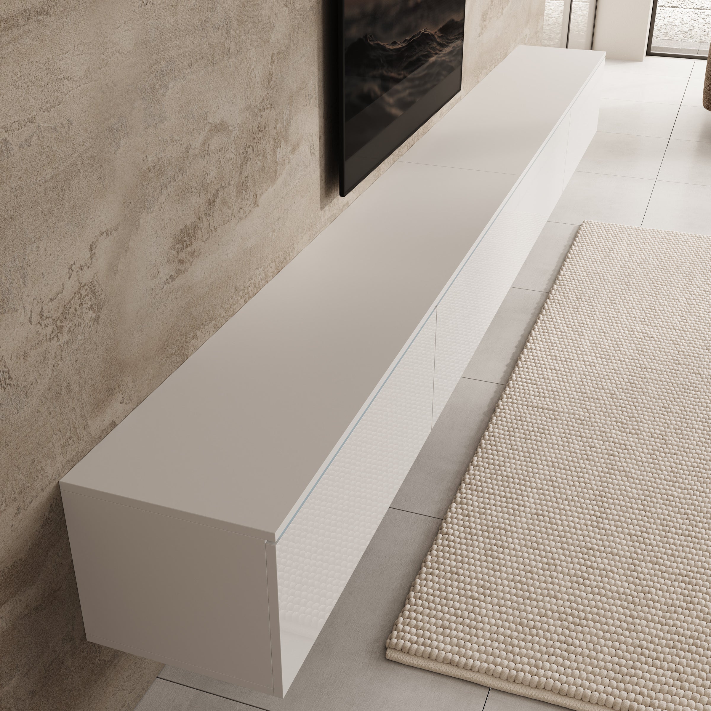Verity - TV-Meubel met LED - Wit hoogglans - 300x33x32 cm