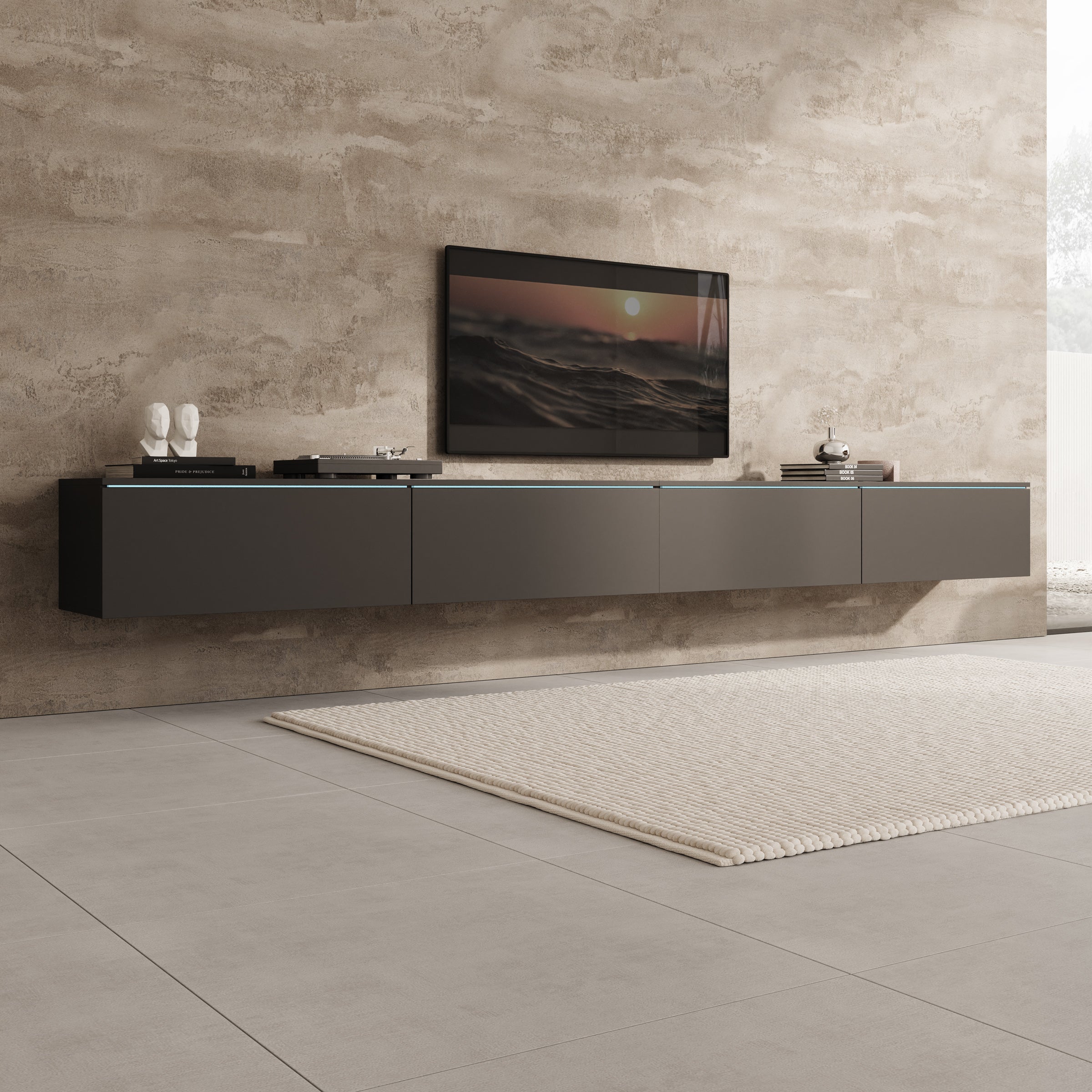 Verity - TV-Meubel met LED - Zwart - 300x33x32 cm