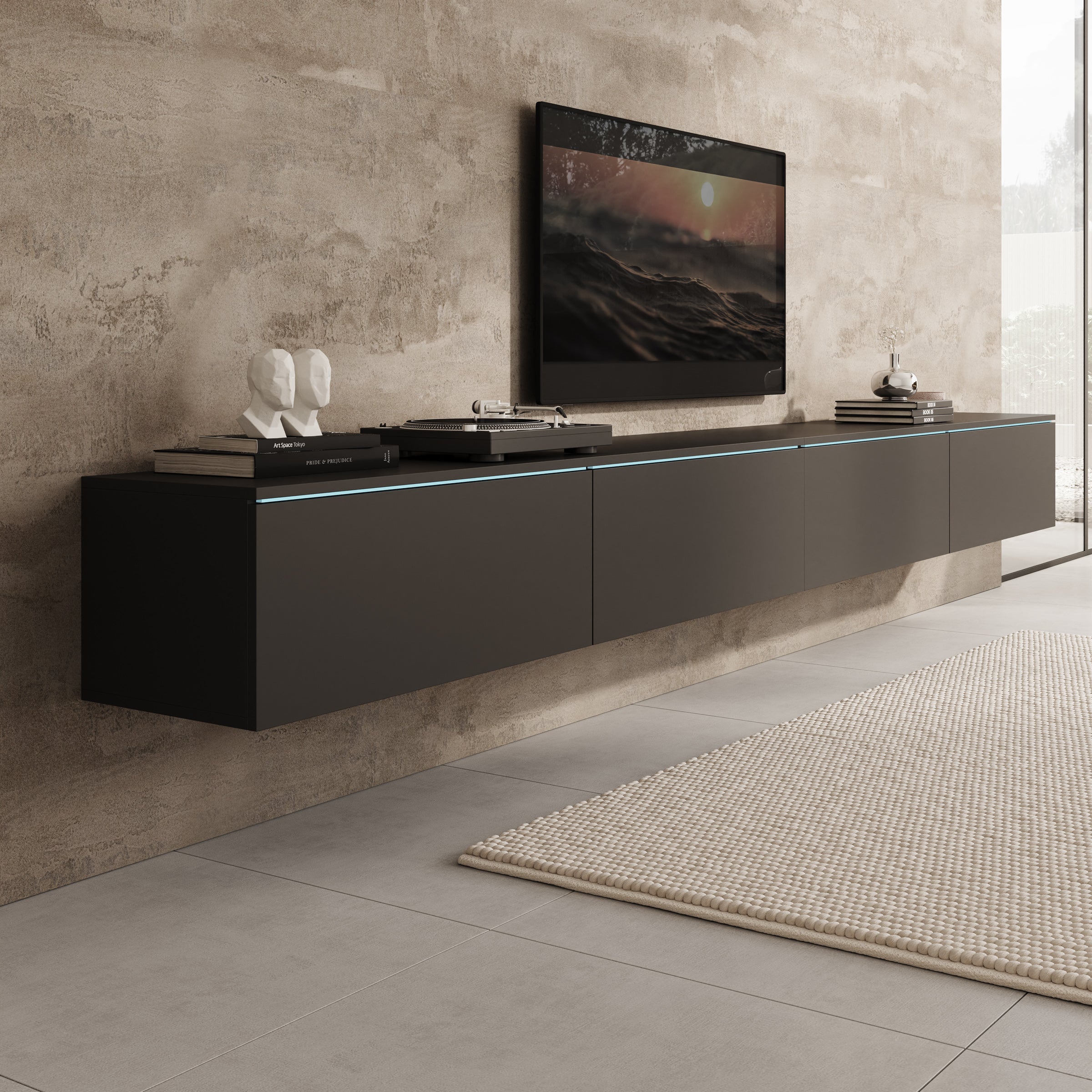 Verity - TV-Meubel met LED - Zwart - 300x33x32 cm