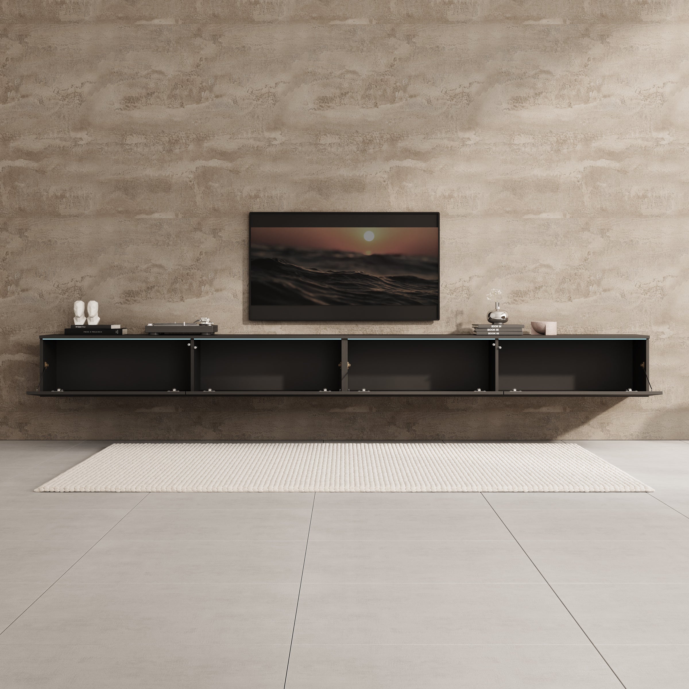 Verity - TV-Meubel met LED - Zwart - 300x33x32 cm