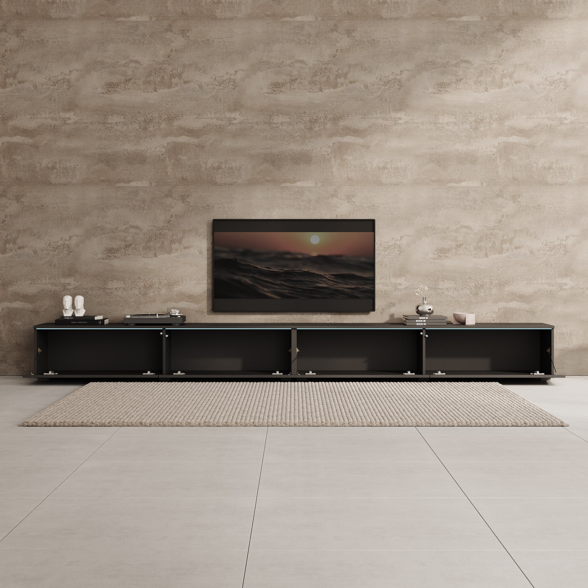 Verity - TV-Meubel met LED - Zwart - 300x33x32 cm