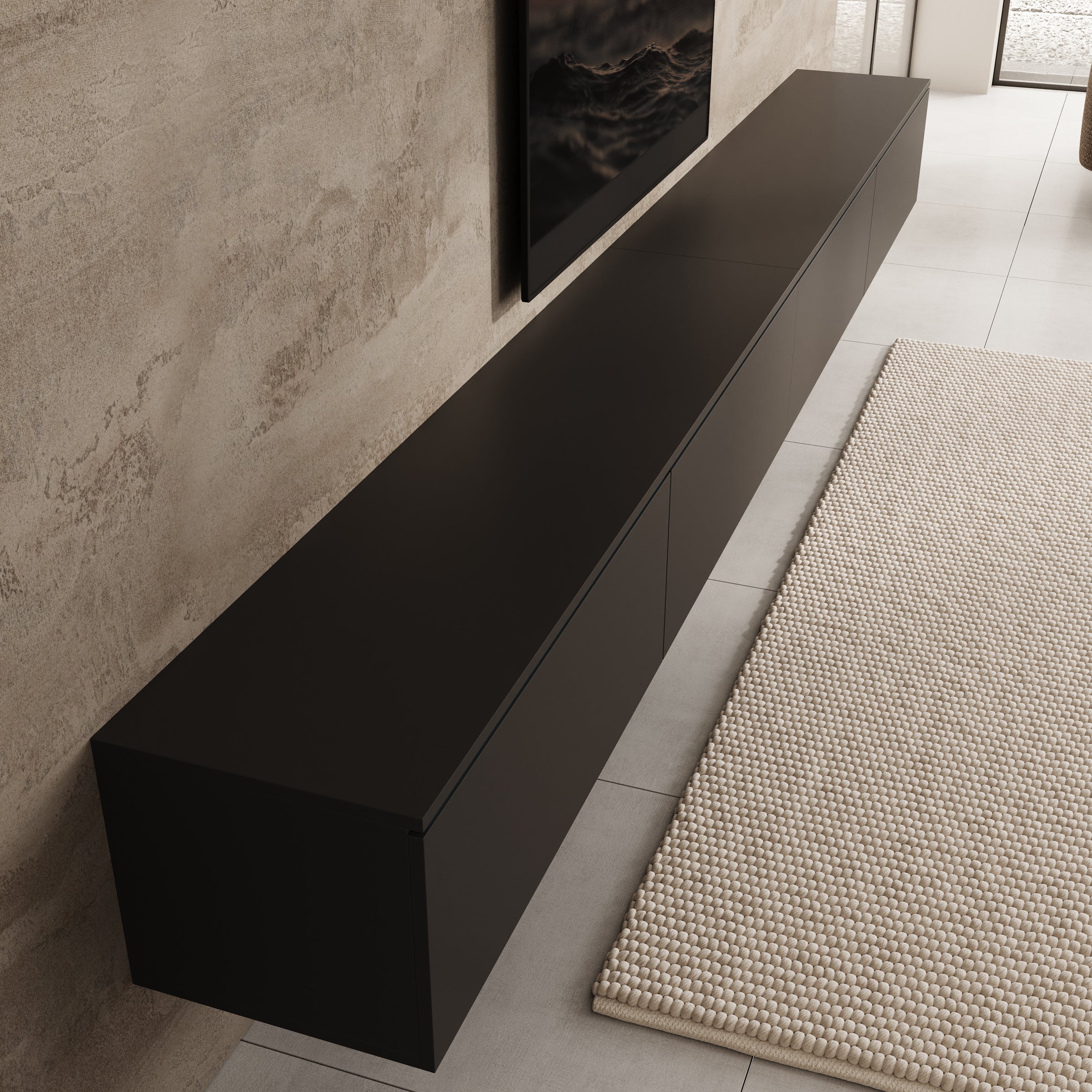 Verity - TV-Meubel met LED - Zwart - 300x33x32 cm