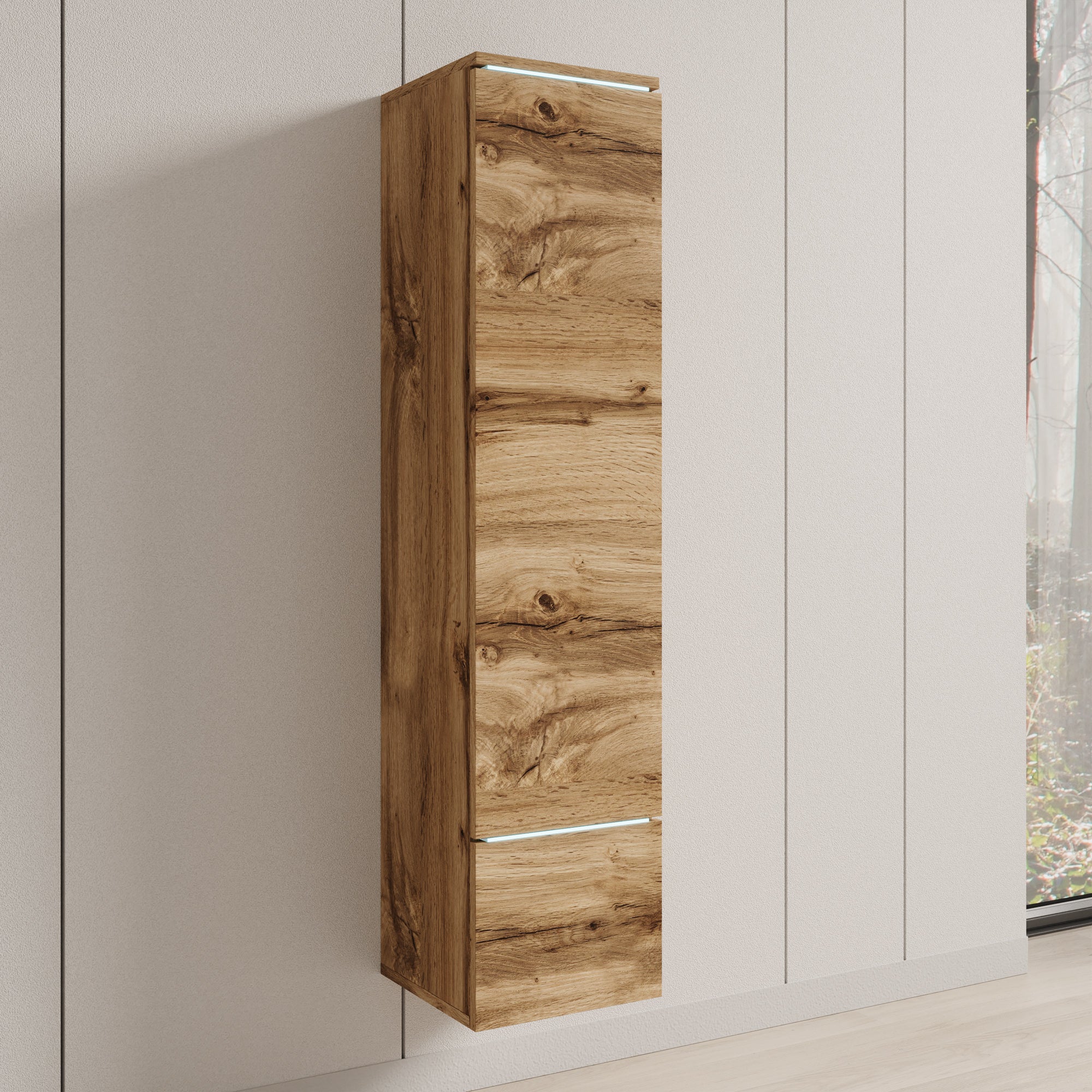Verity - Vitrinekast met LED - Eikenpatroon - 30x33x130 cm
