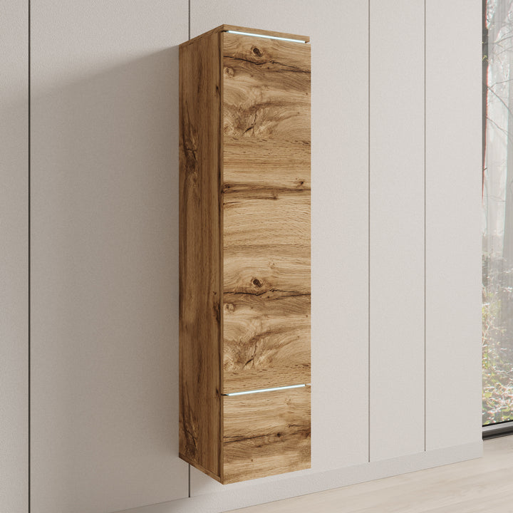 Verity - Vitrinekast met LED - Eikenpatroon - 30x33x130 cm