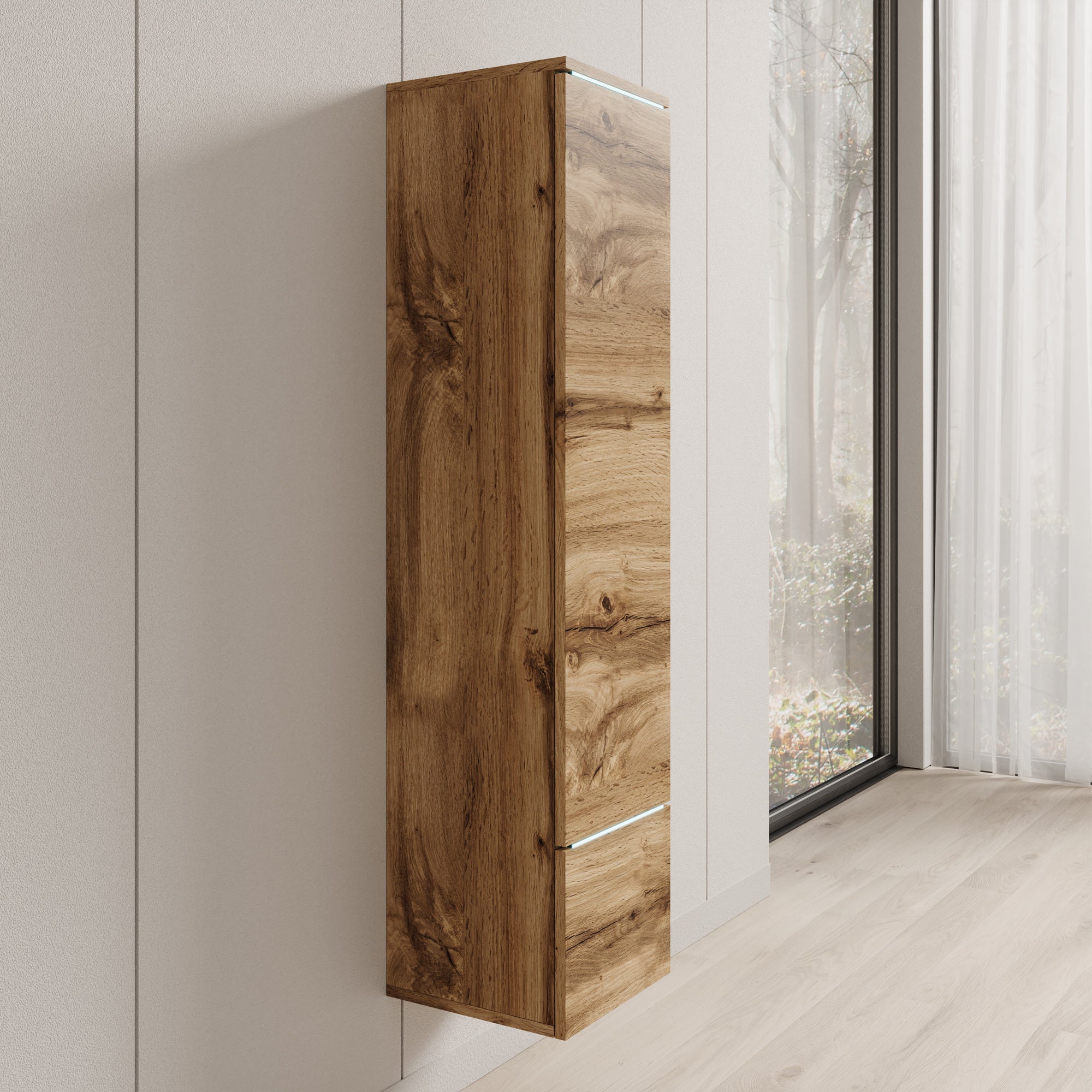 Verity - Vitrinekast met LED - Eikenpatroon - 30x33x130 cm