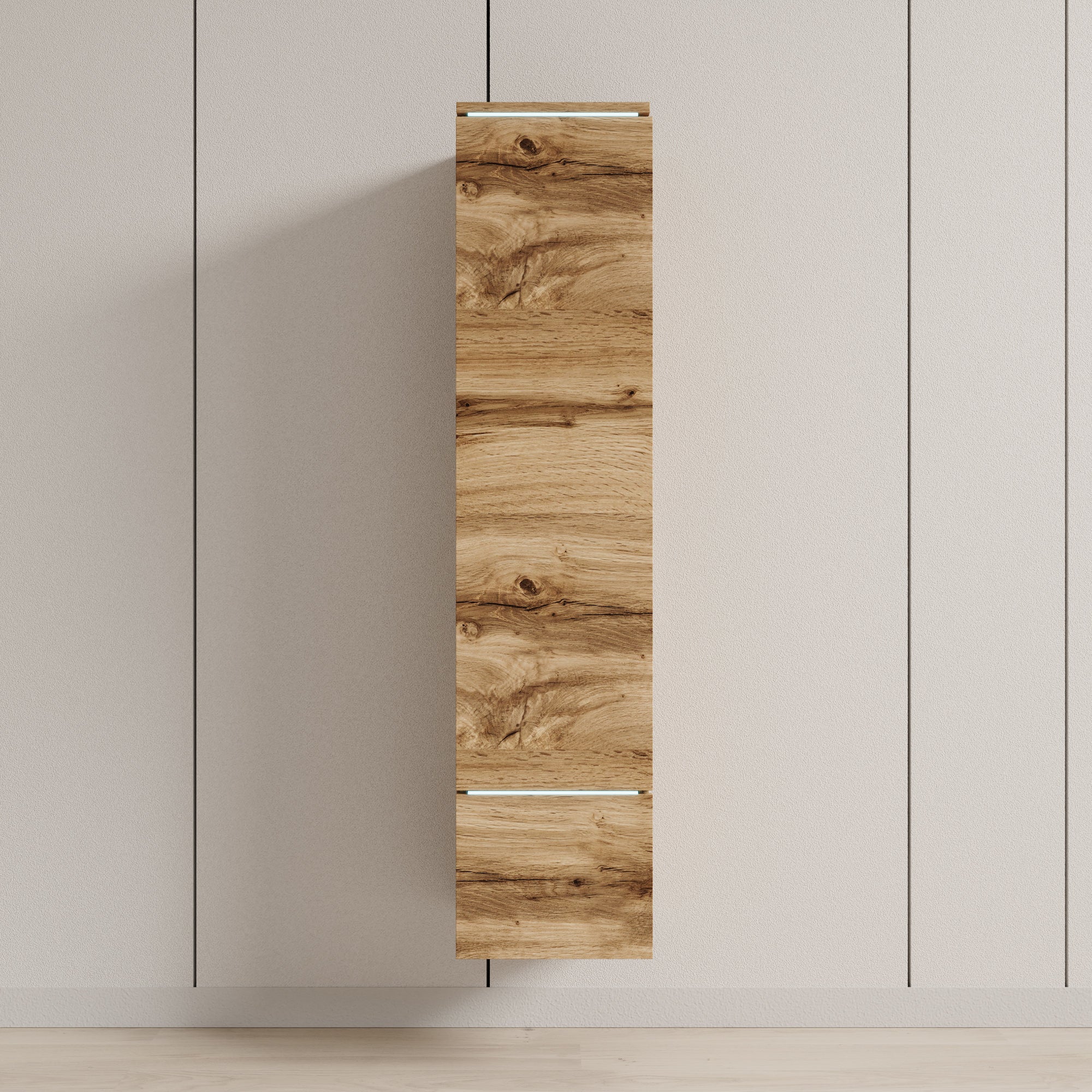 Verity - Vitrinekast met LED - Eikenpatroon - 30x33x130 cm