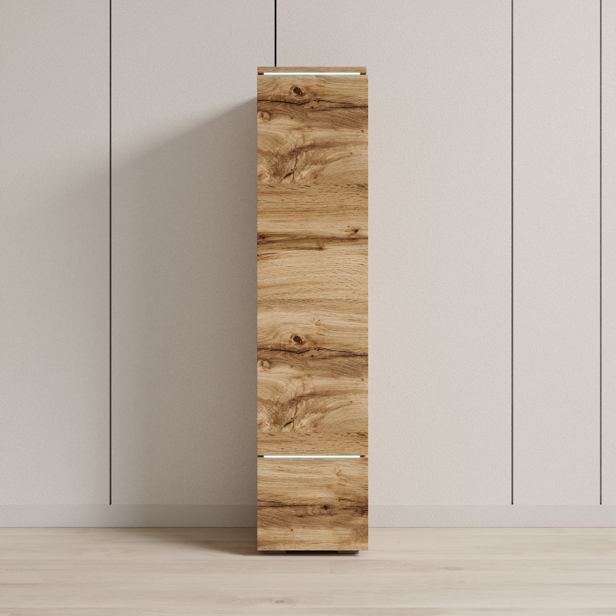 Verity - Vitrinekast met LED - Eikenpatroon - 30x33x130 cm