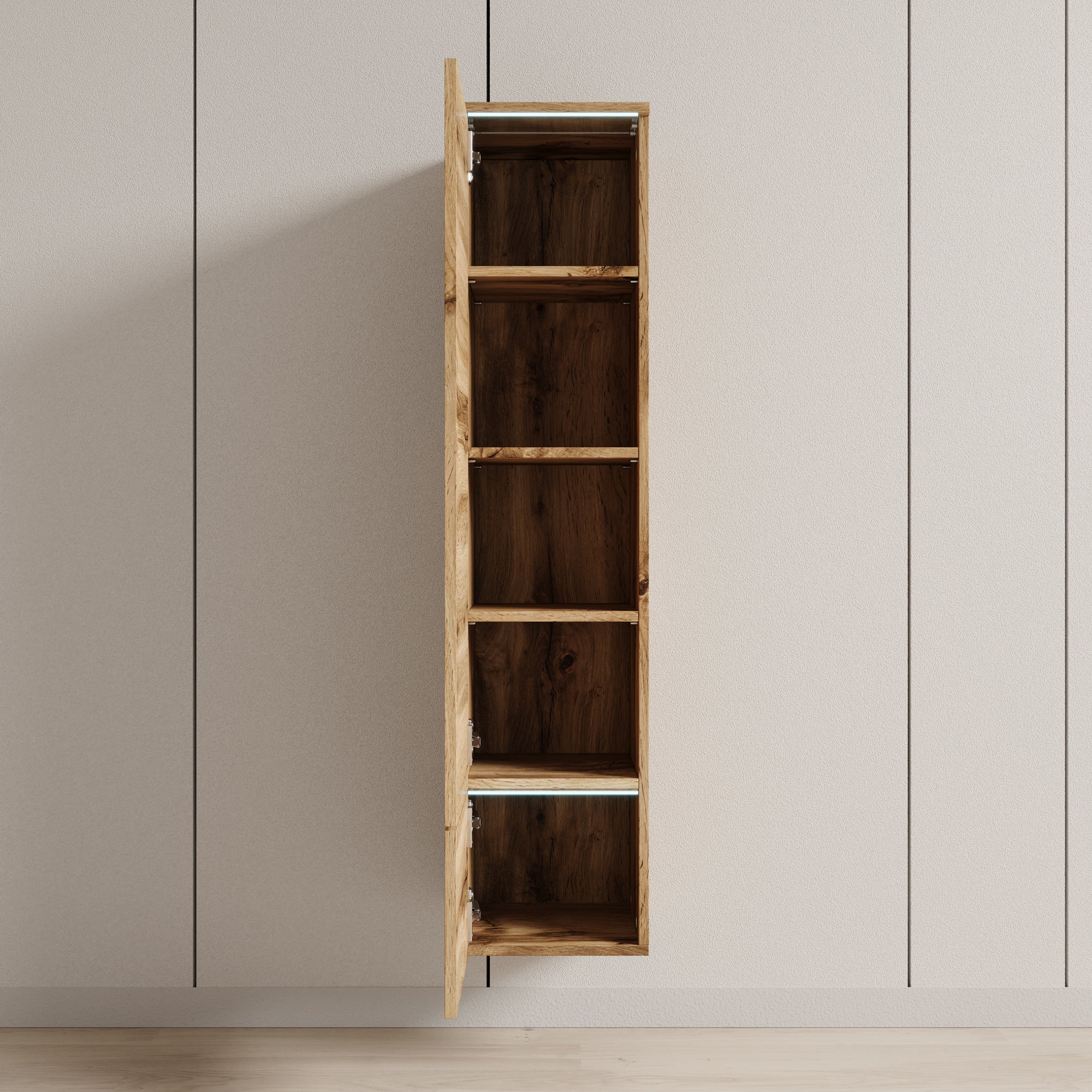 Verity - Vitrinekast met LED - Eikenpatroon - 30x33x130 cm