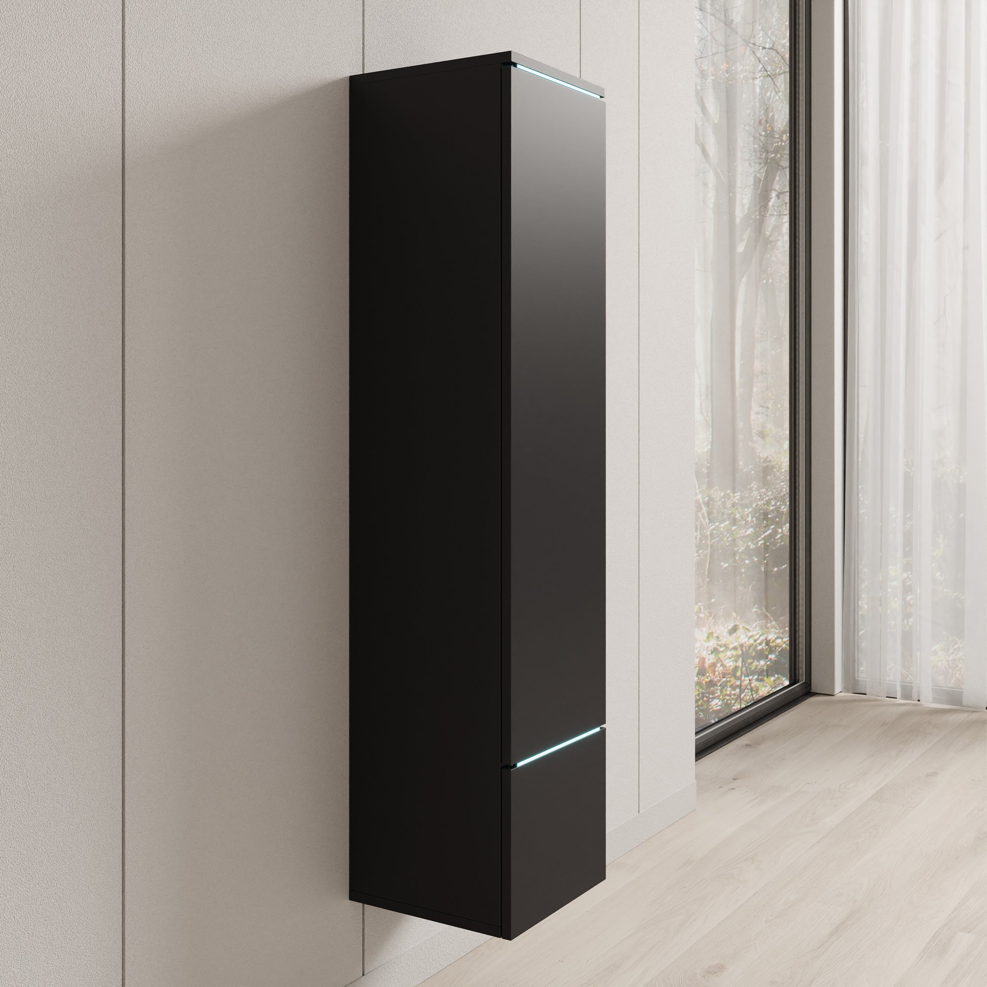 Verity - Vitrinekast met LED - Zwart - 30x33x130 cm