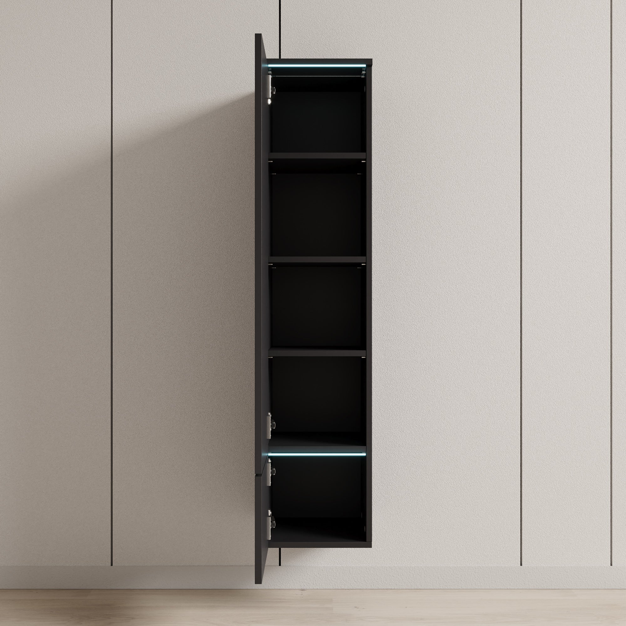 Verity - Vitrinekast met LED - Zwart - 30x33x130 cm