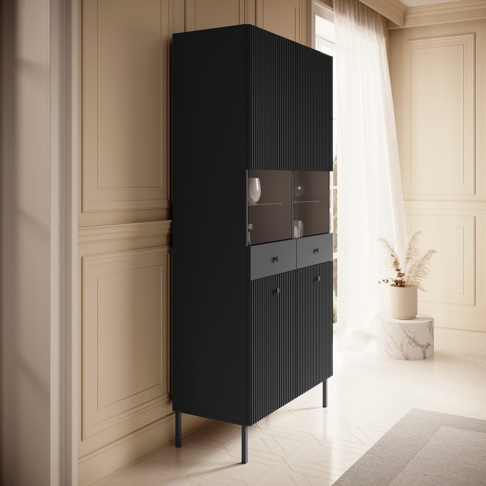 Vermont - Vitrinekast - Antraciet - 91x42x193 cm