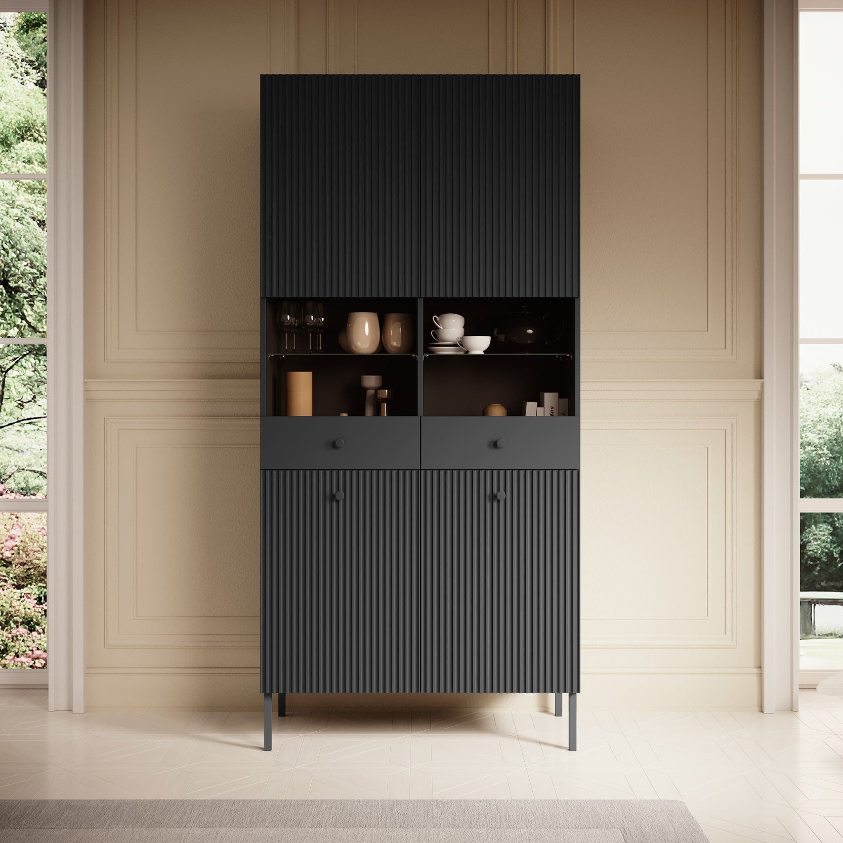 Vermont - Vitrinekast - Antraciet - 91x42x193 cm