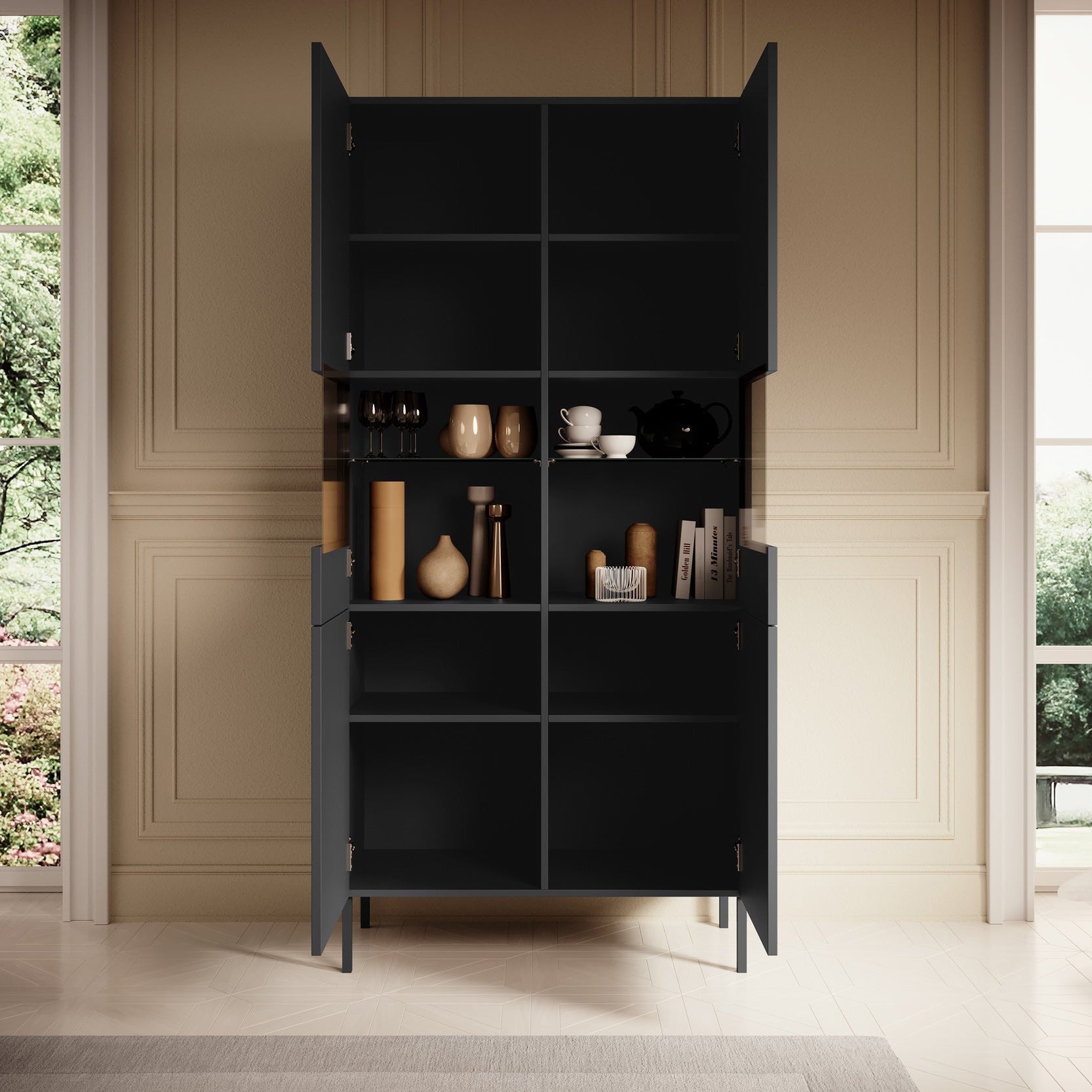 Vermont - Vitrinekast - Antraciet - 91x42x193 cm