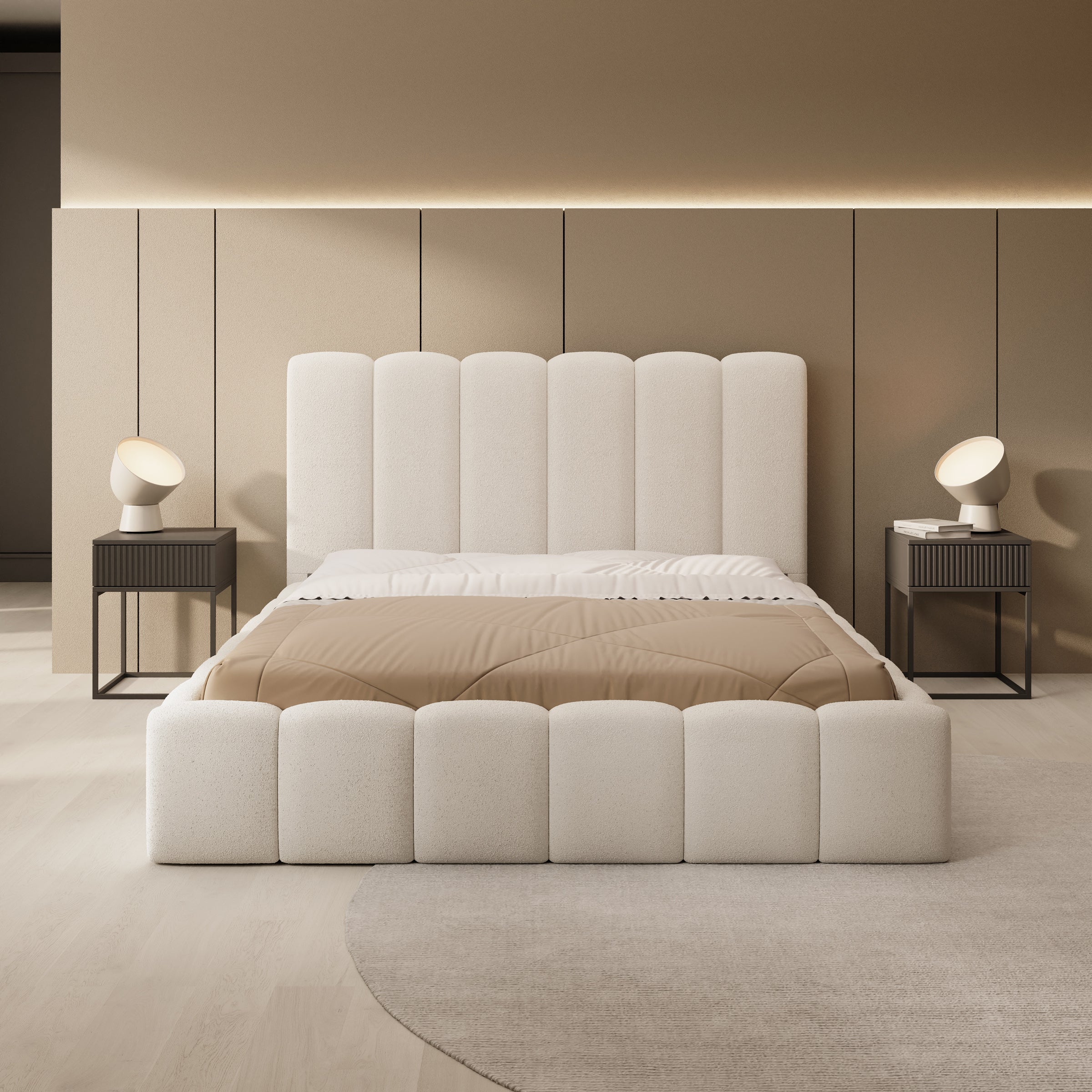 Vesna - Tweepersoonsbed - Teddystof beige - 160x200 cm