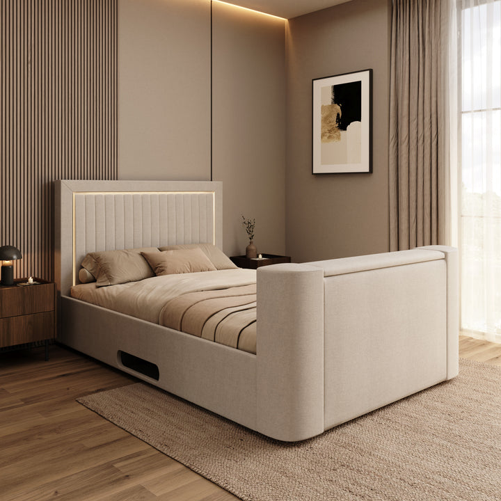 Vexo - Tweepersoonsbed met TV-lift systeem - Stof beige - 140x200 cm