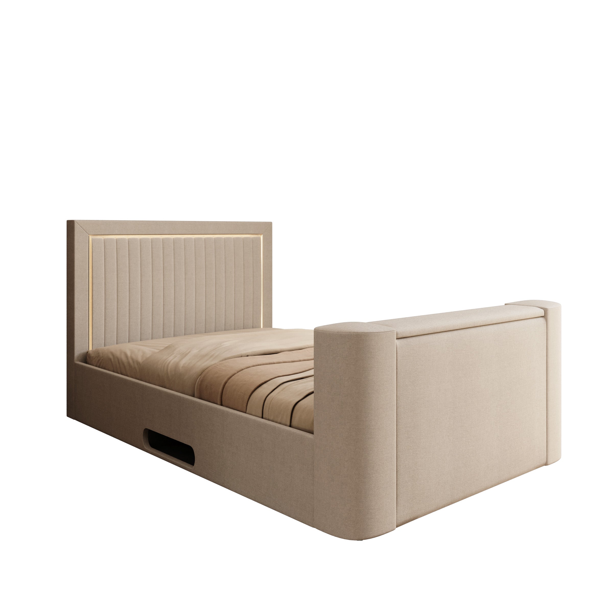 Vexo - Tweepersoonsbed met TV-lift systeem - Stof beige - 140x200 cm