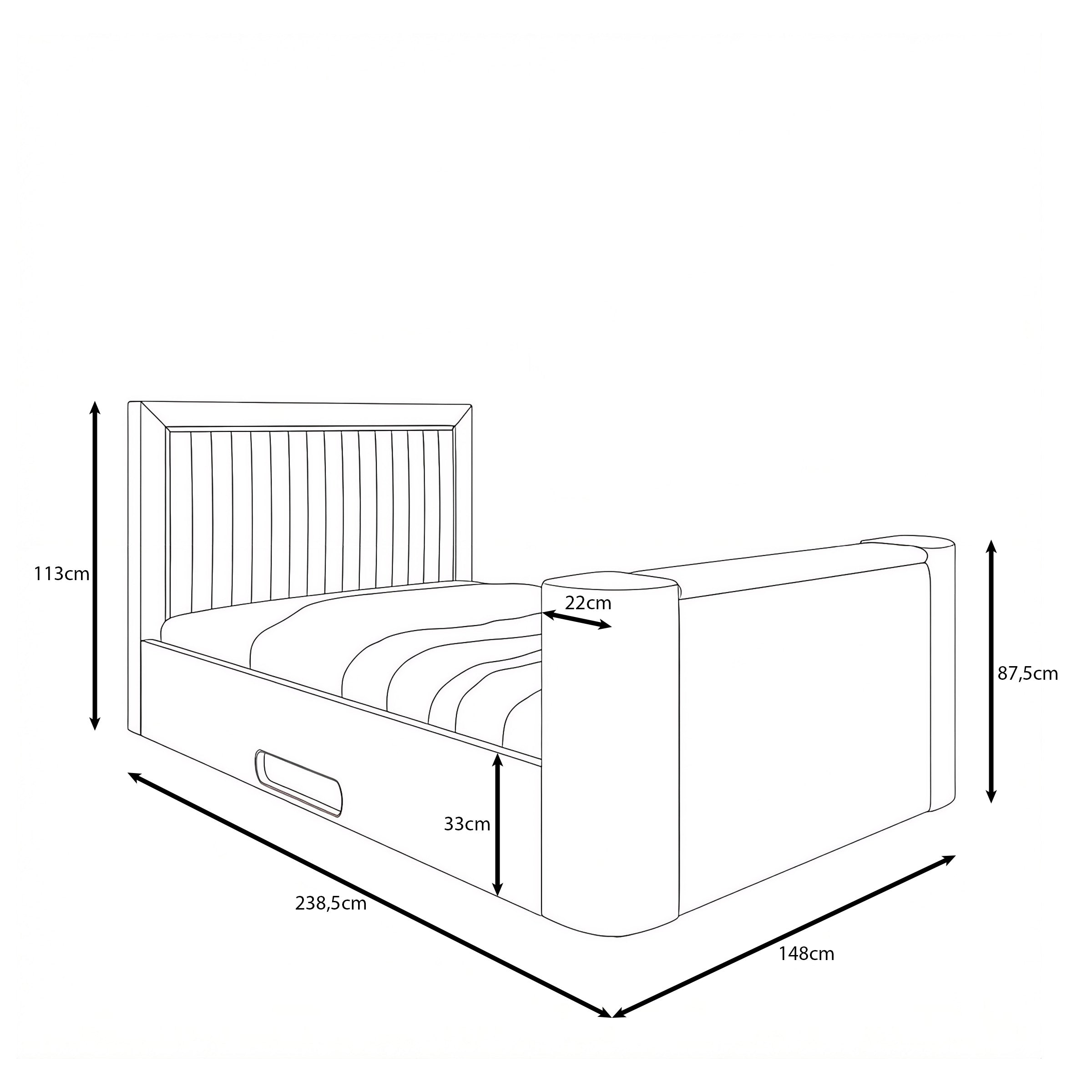 Vexo - Tweepersoonsbed met TV-lift systeem - Stof beige - 140x200 cm