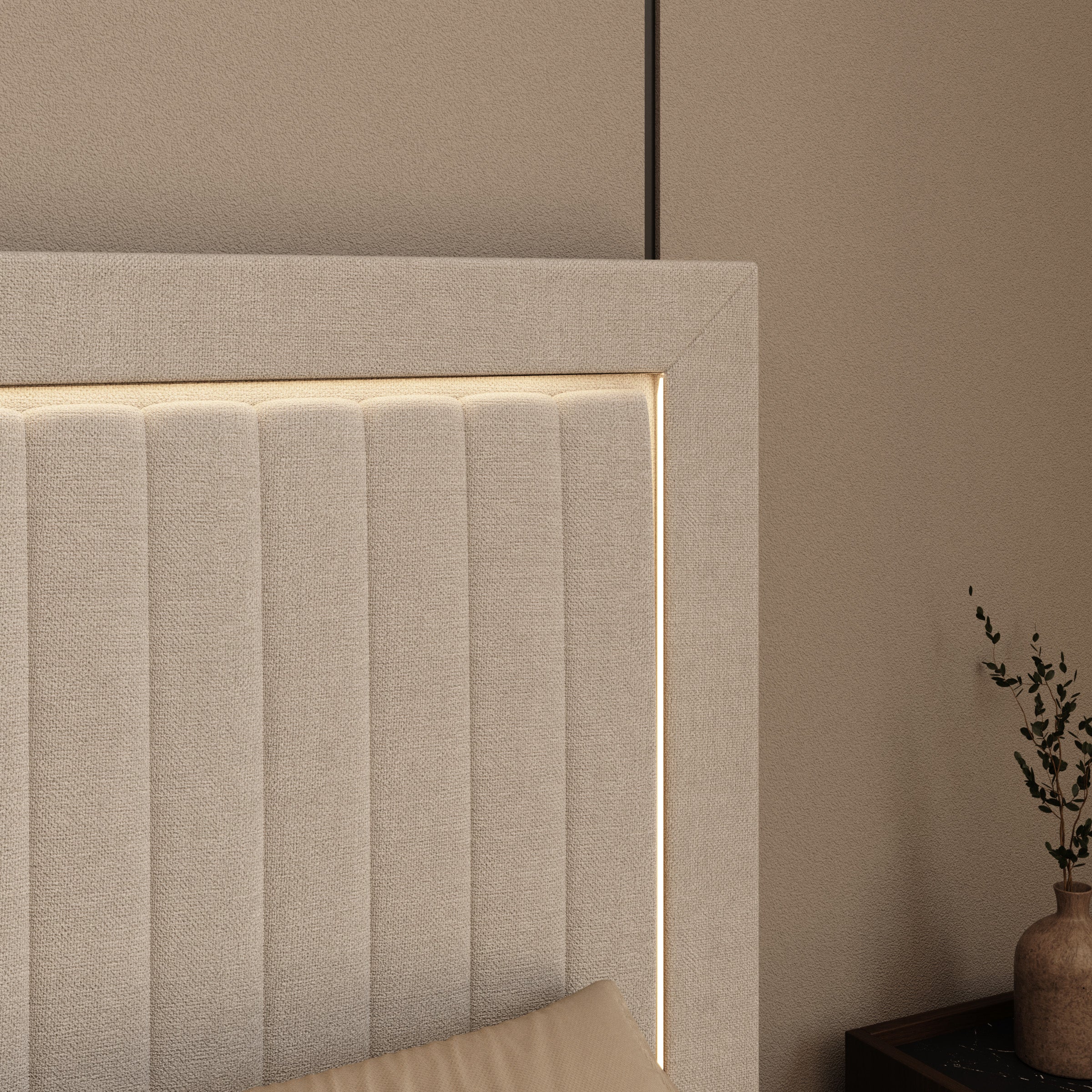 Vexo - Tweepersoonsbed met TV-lift systeem - Stof beige - 140x200 cm