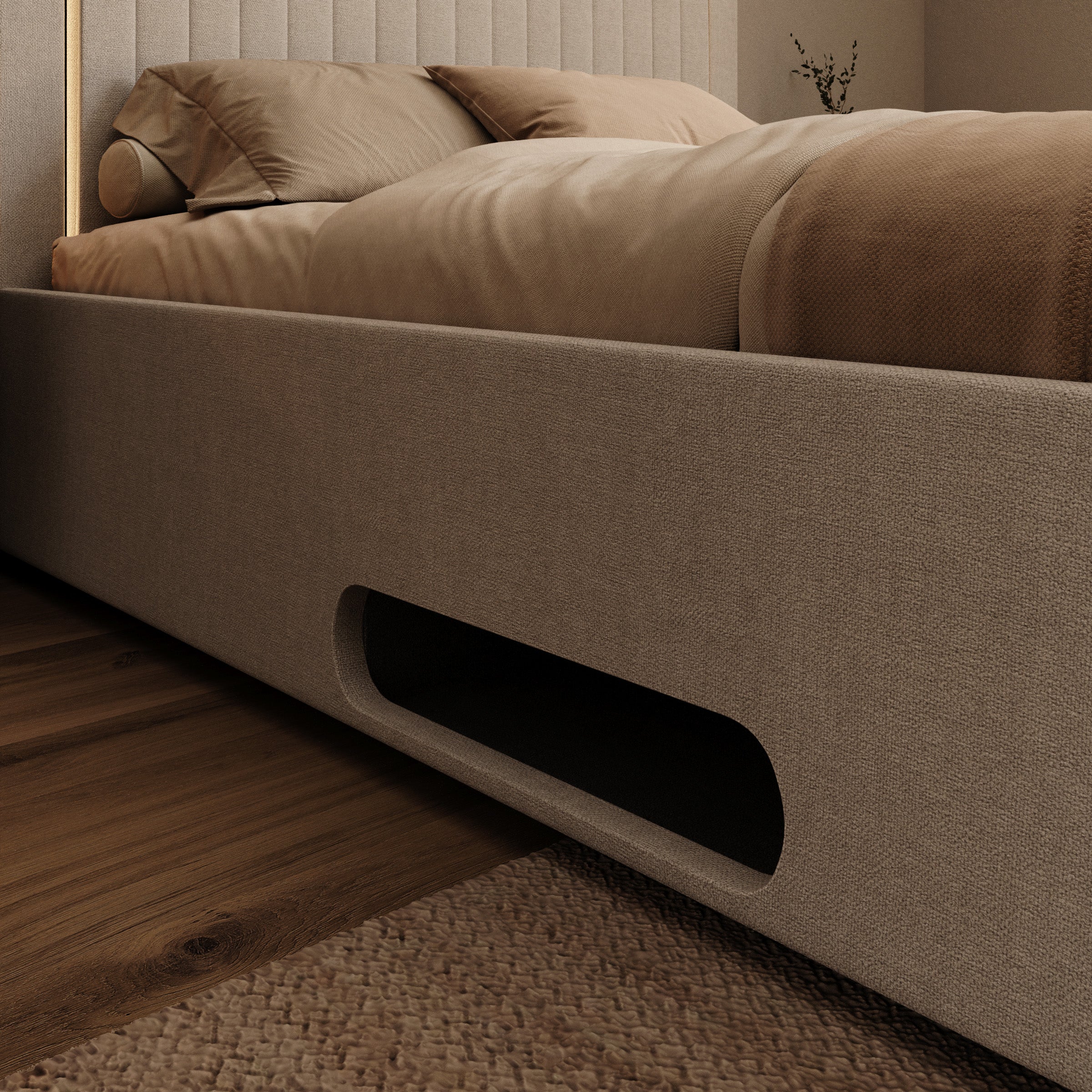 Vexo - Tweepersoonsbed met TV-lift systeem - Stof beige - 140x200 cm