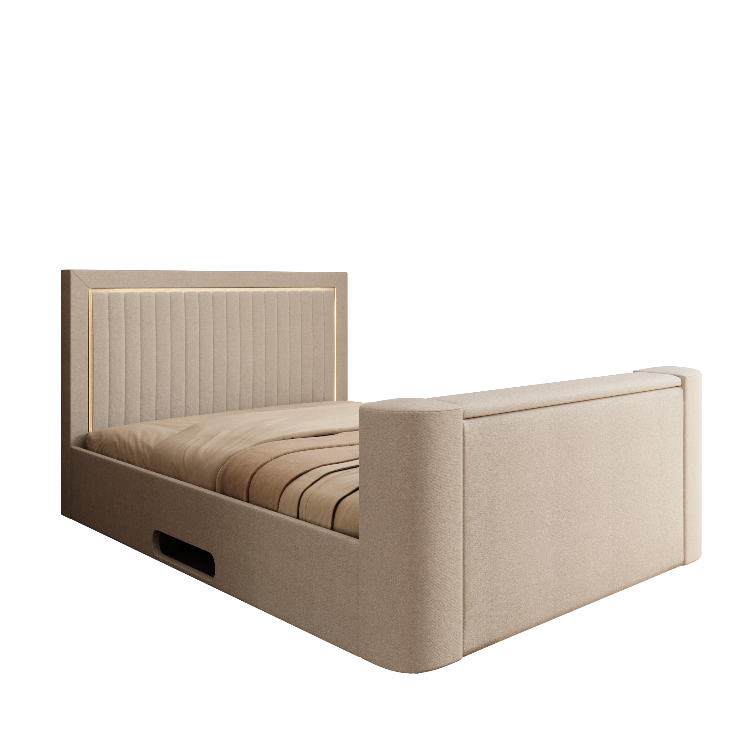 Vexo - Tweepersoonsbed met TV-lift systeem - Stof beige - 160x200 cm