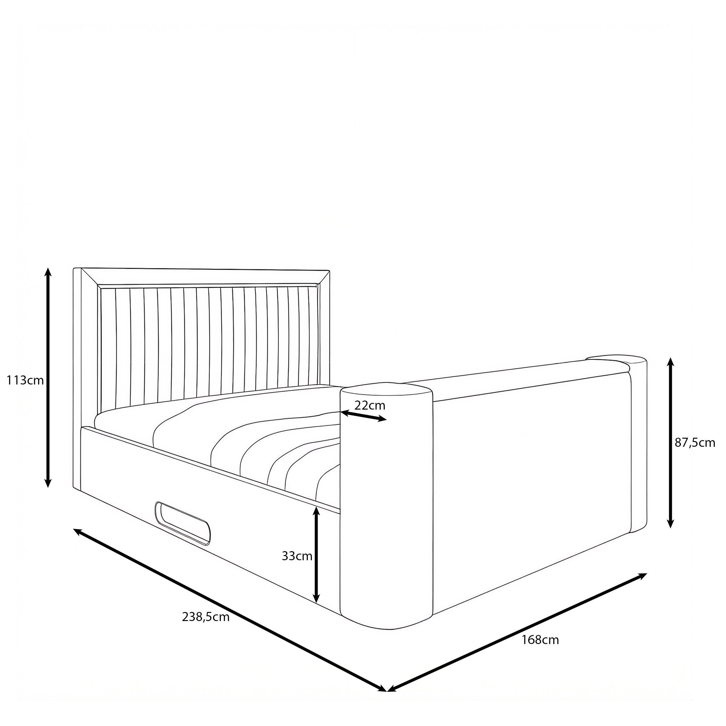 Vexo - Tweepersoonsbed met TV-lift systeem - Stof beige - 160x200 cm