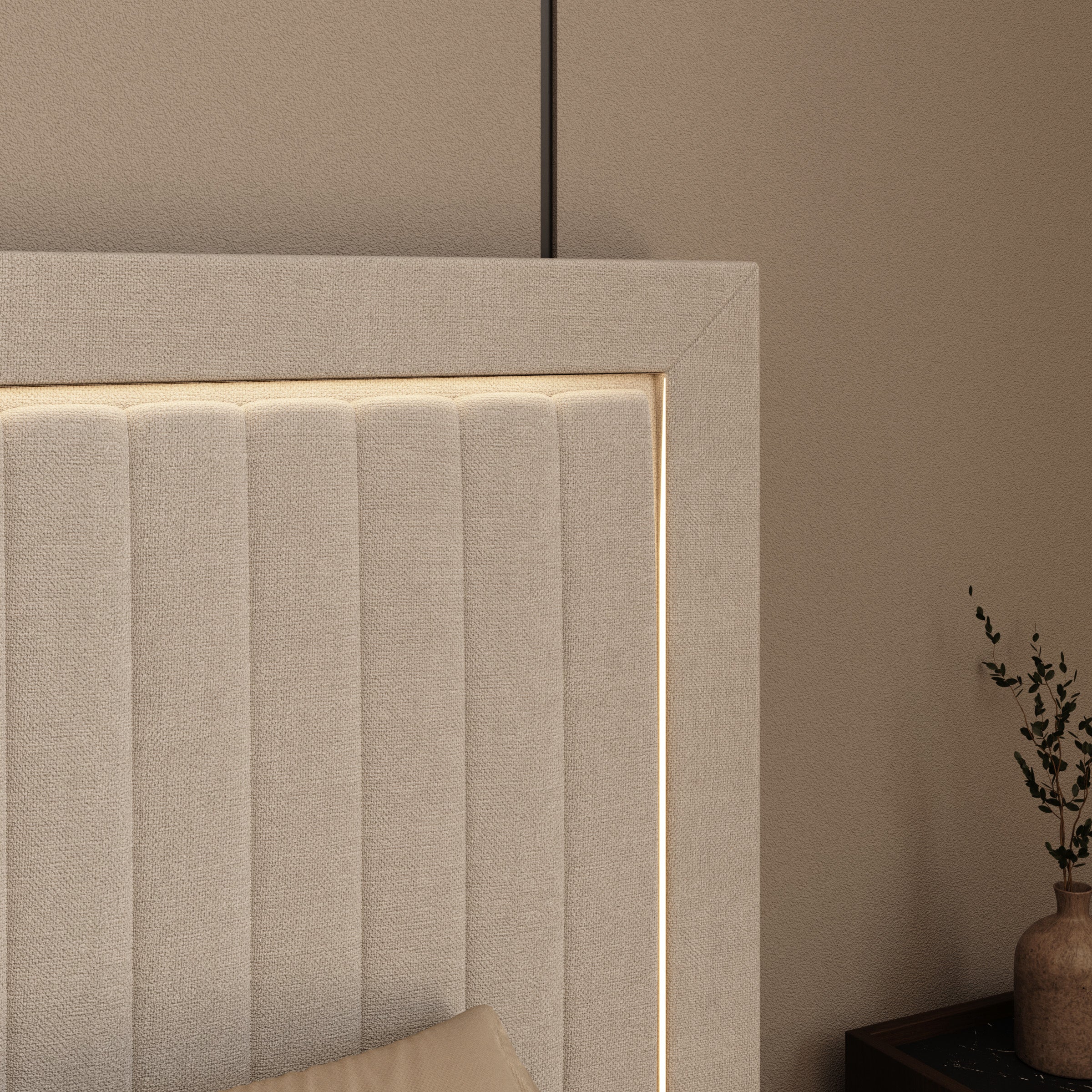 Vexo - Tweepersoonsbed met TV-lift systeem - Stof beige - 160x200 cm