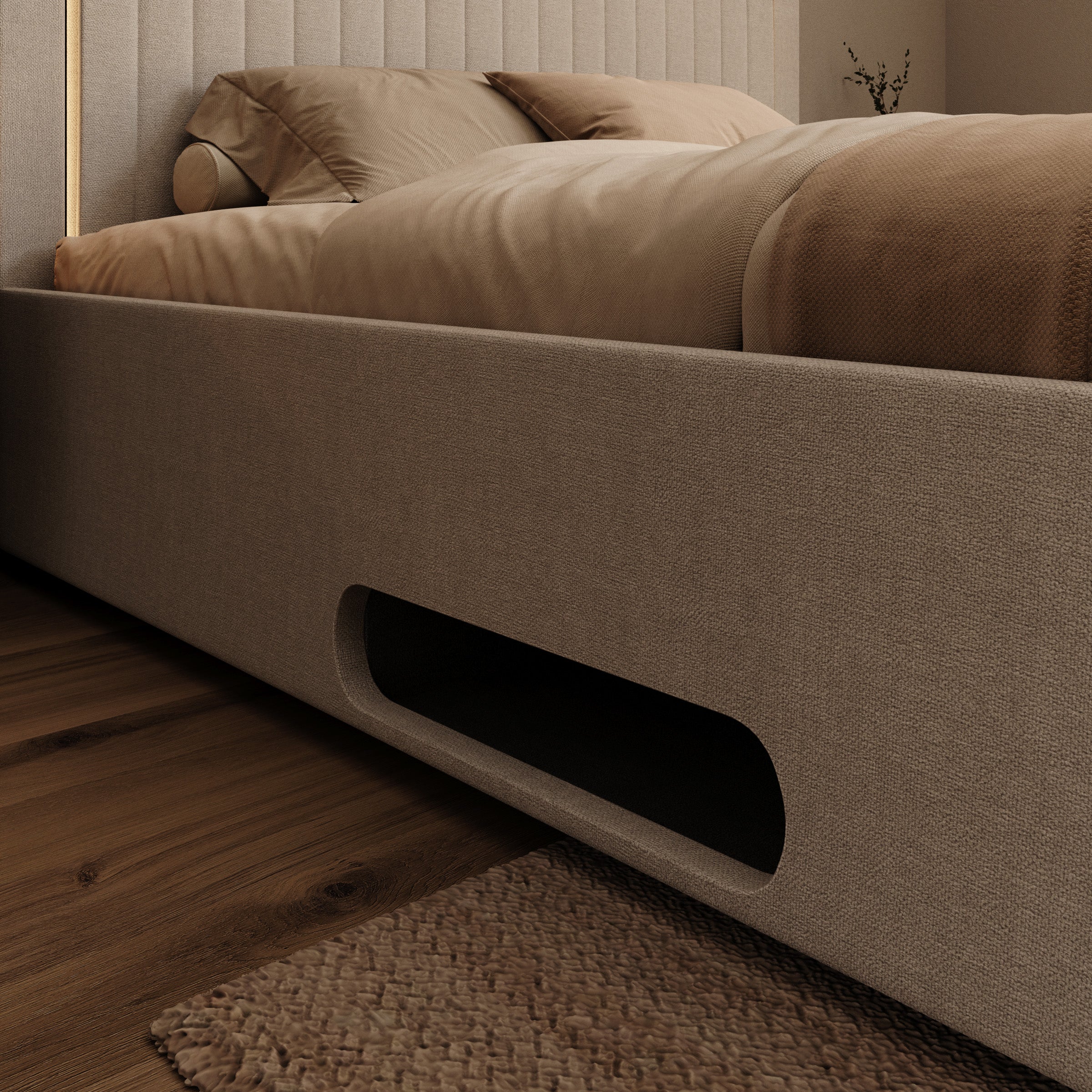 Vexo - Tweepersoonsbed met TV-lift systeem - Stof beige - 160x200 cm