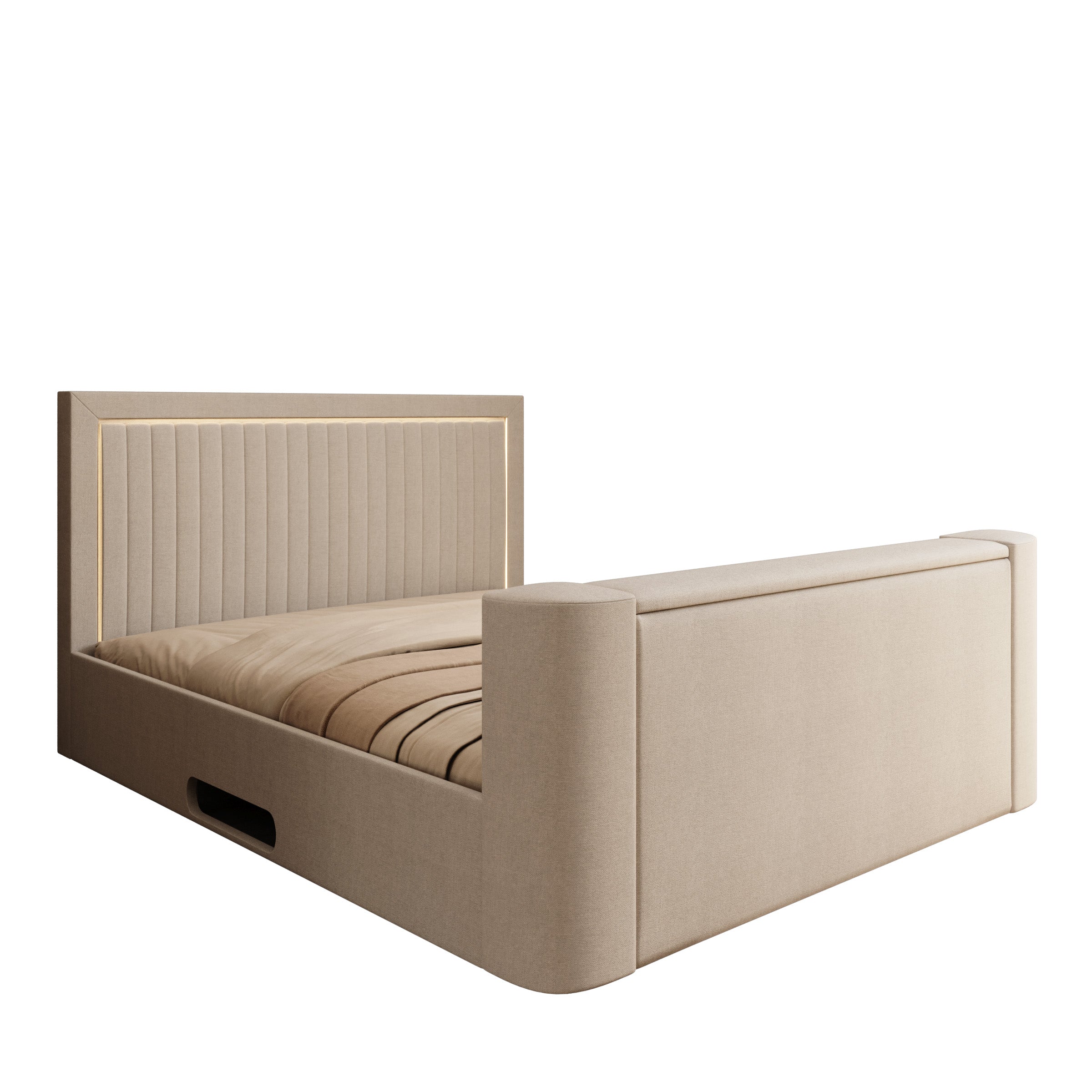 Vexo - Tweepersoonsbed met TV-lift systeem - Stof beige - 180x200 cm