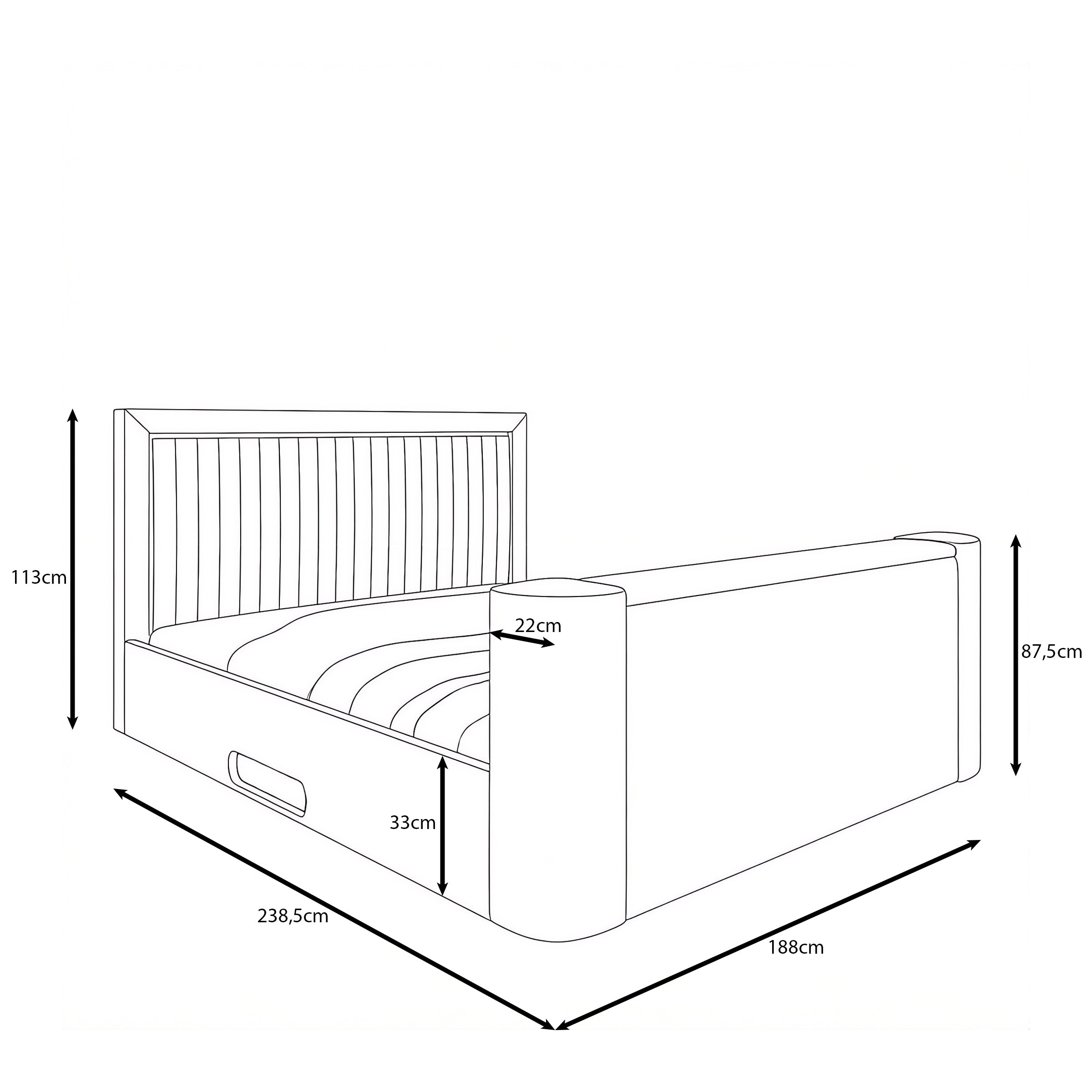 Vexo - Tweepersoonsbed met TV-lift systeem - Stof beige - 180x200 cm