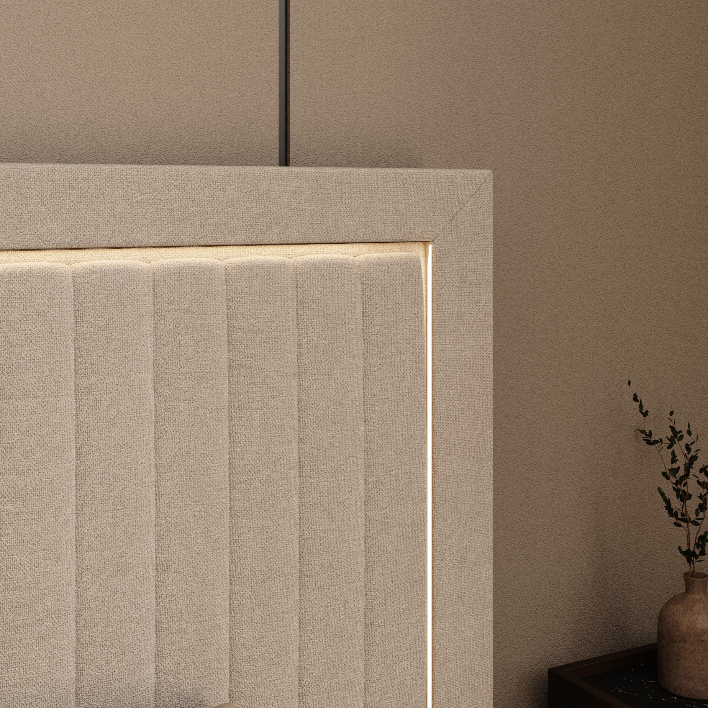 Vexo - Tweepersoonsbed met TV-lift systeem - Stof beige - 180x200 cm
