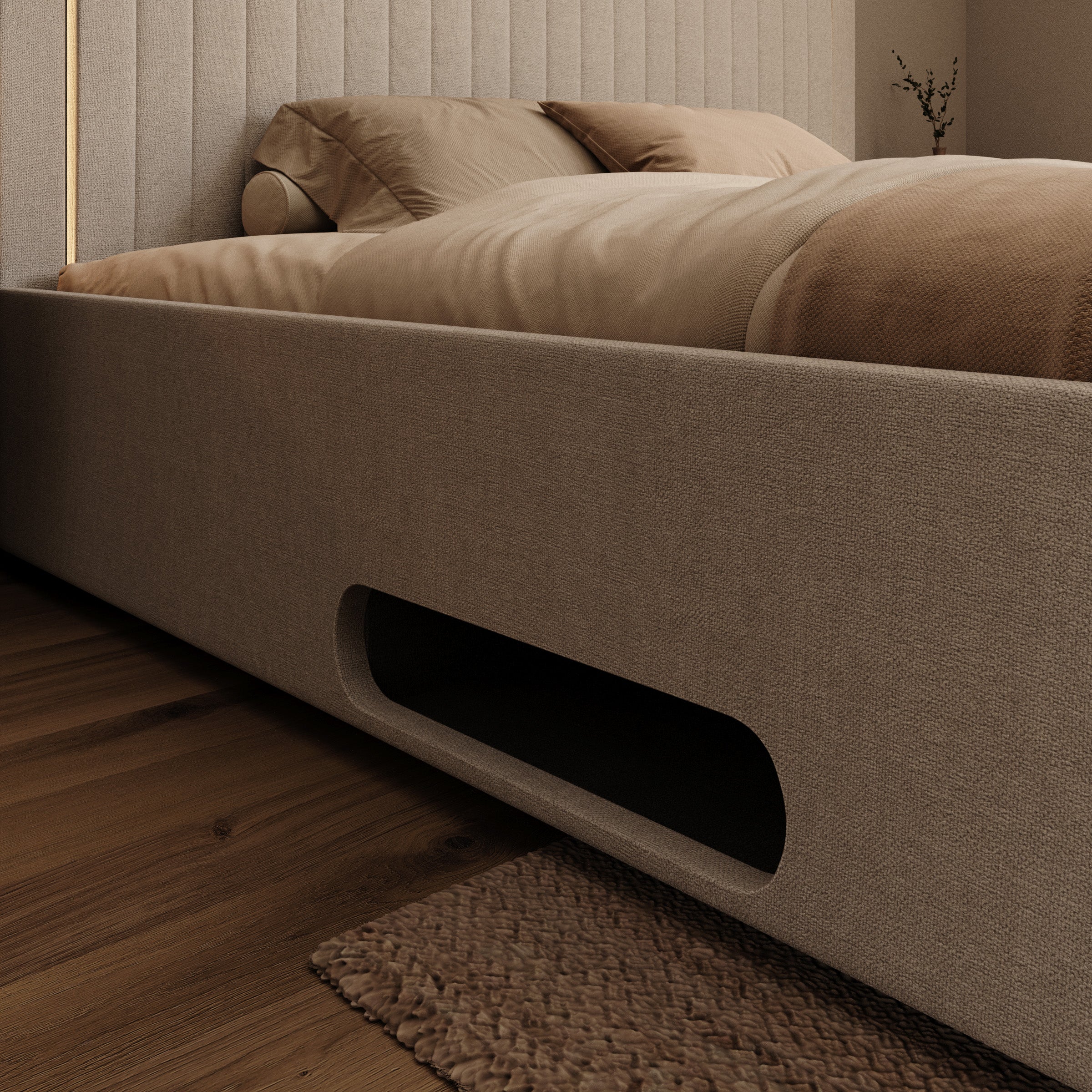 Vexo - Tweepersoonsbed met TV-lift systeem - Stof beige - 180x200 cm