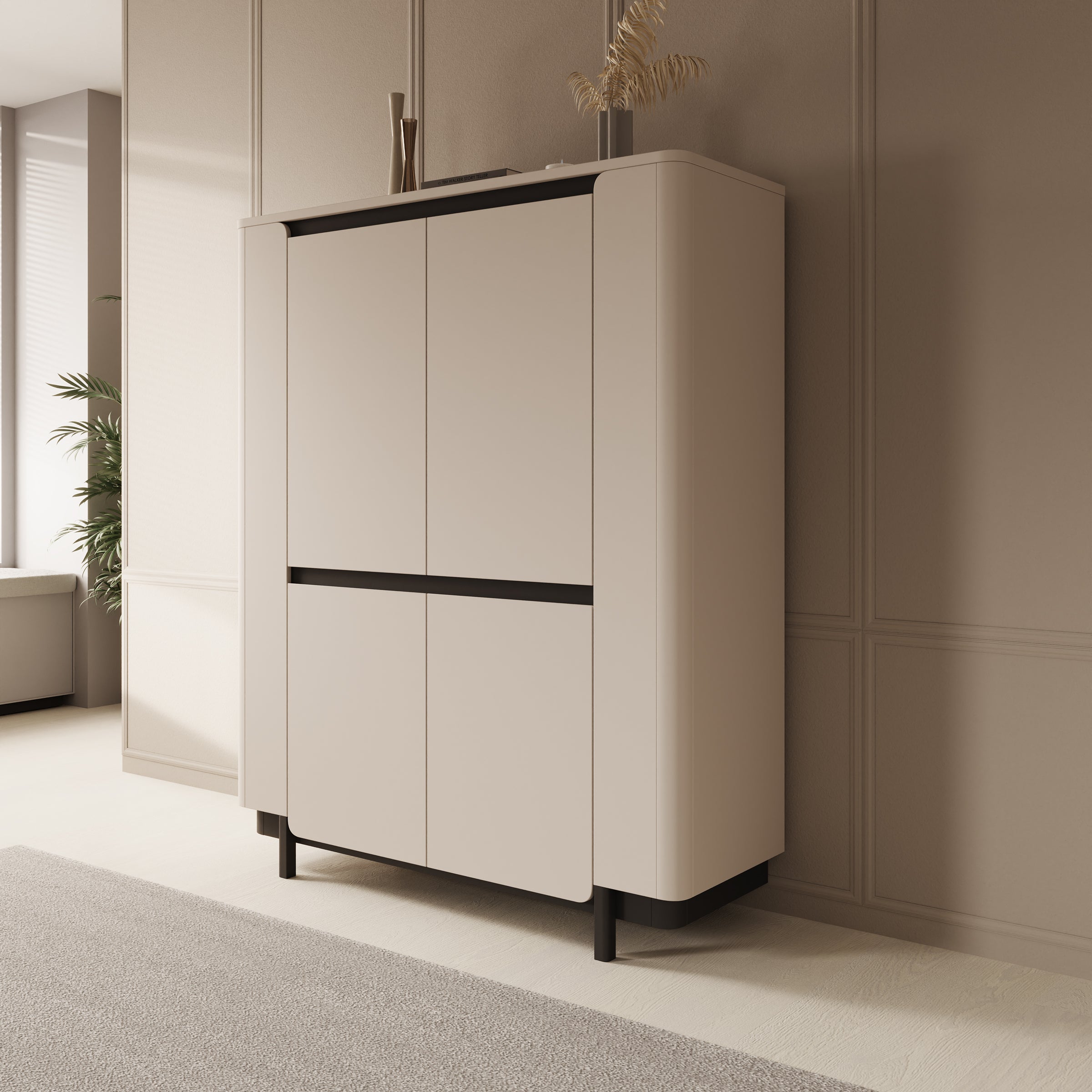 Vexon - Dressoir - Beige/Zwart - 130x45x161 cm