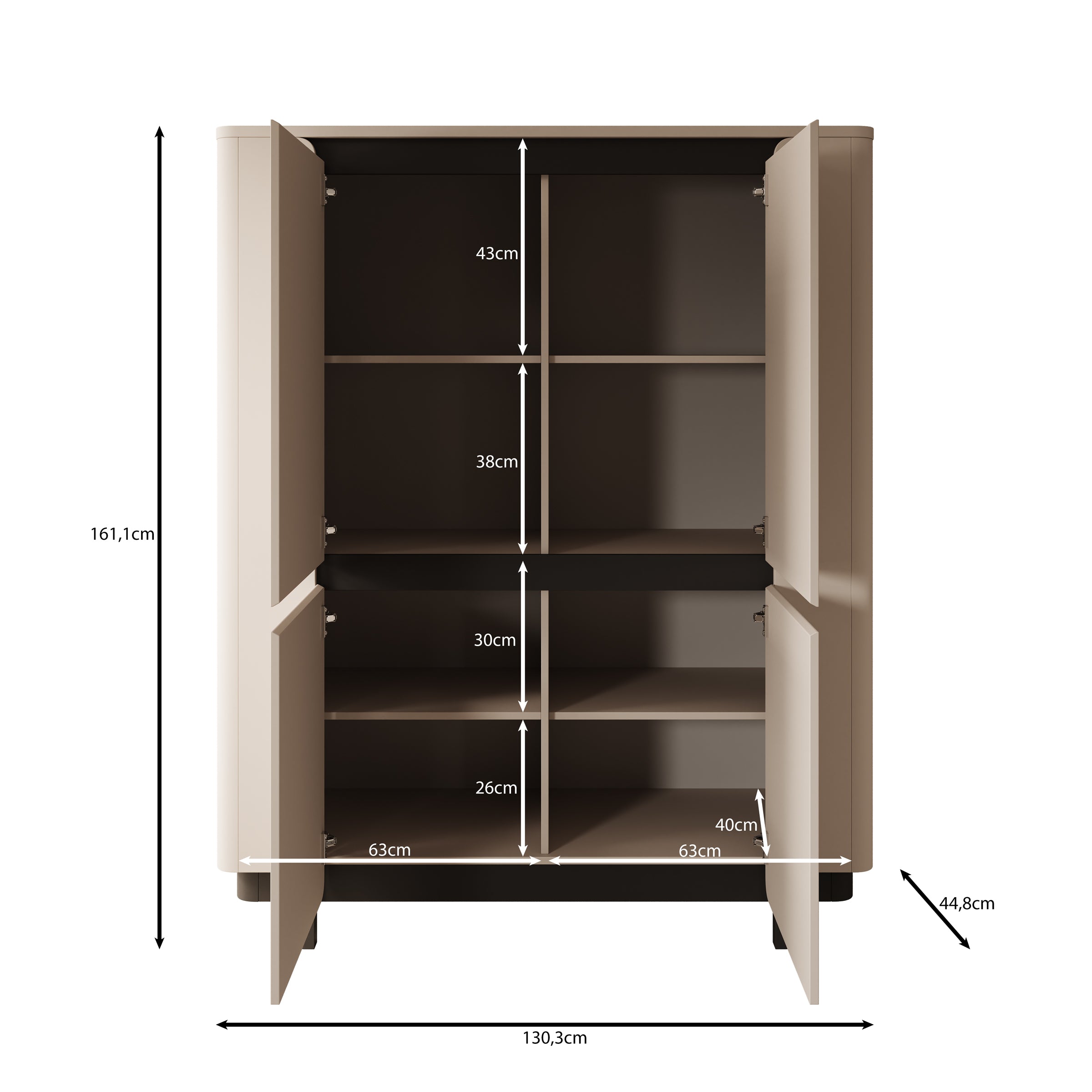 Vexon - Dressoir - Beige/Zwart - 130x45x161 cm