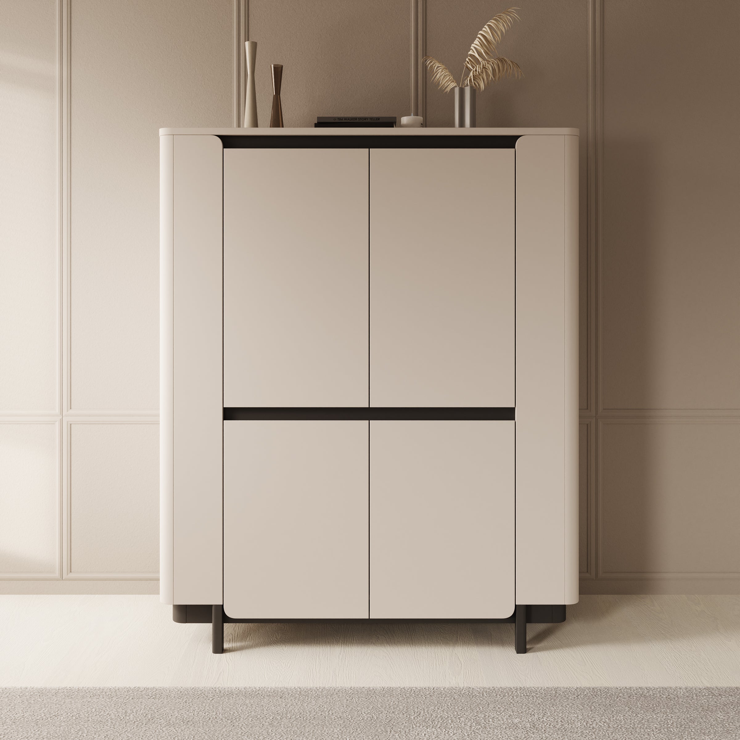 Vexon - Dressoir - Beige/Zwart - 130x45x161 cm
