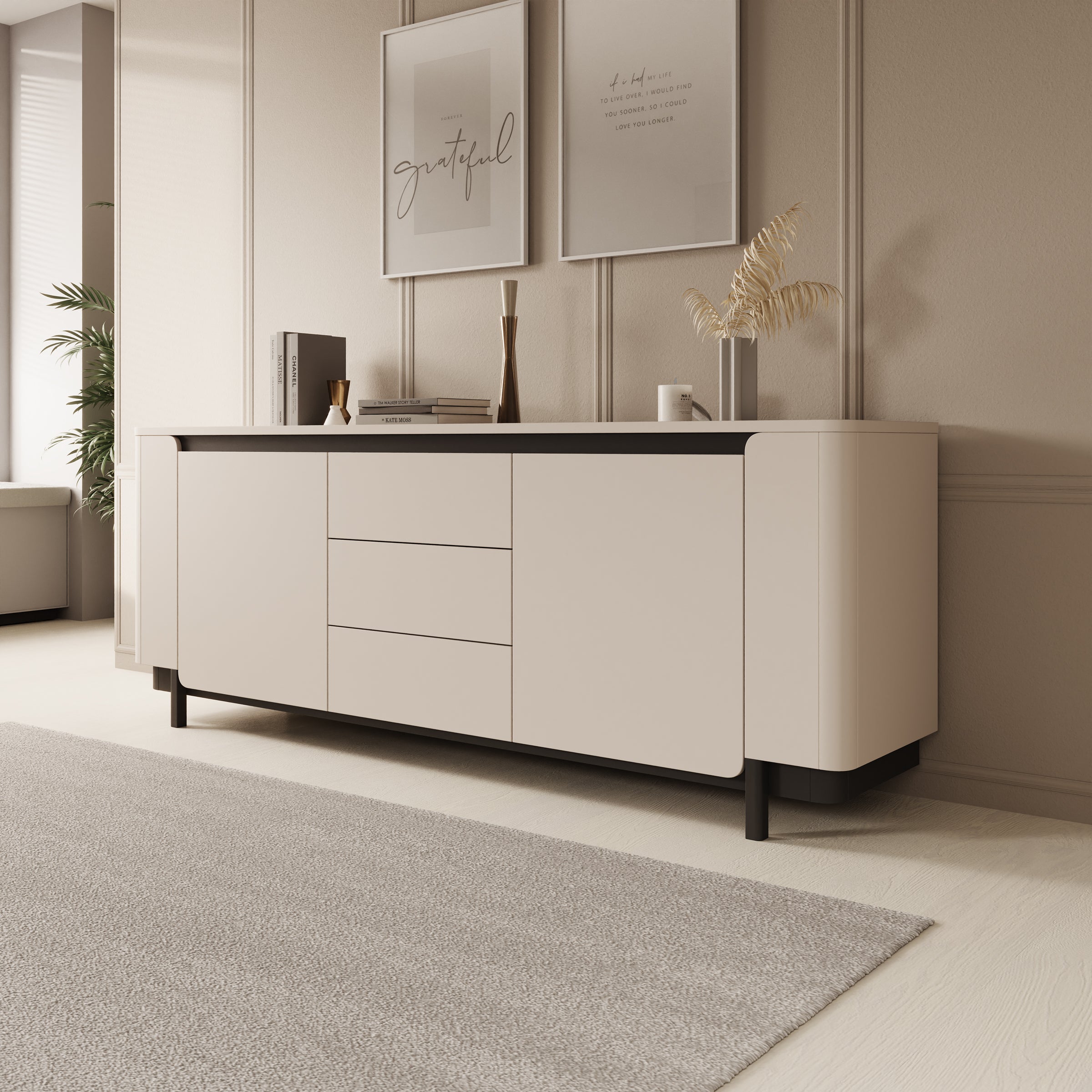 Vexon - Dressoir met lades  - Beige/Zwart - 205x45x78 cm
