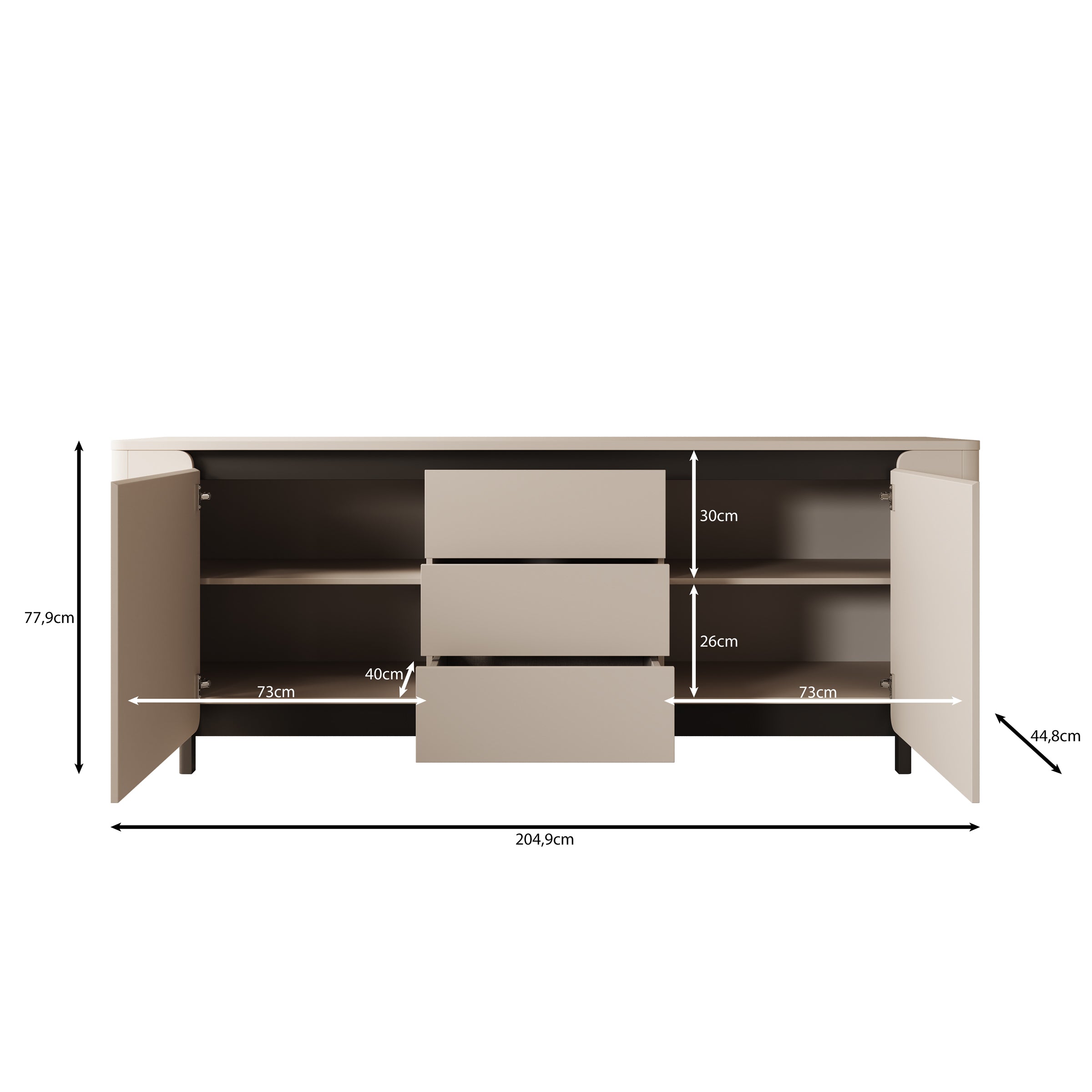 Vexon - Dressoir met lades  - Beige/Zwart - 205x45x78 cm