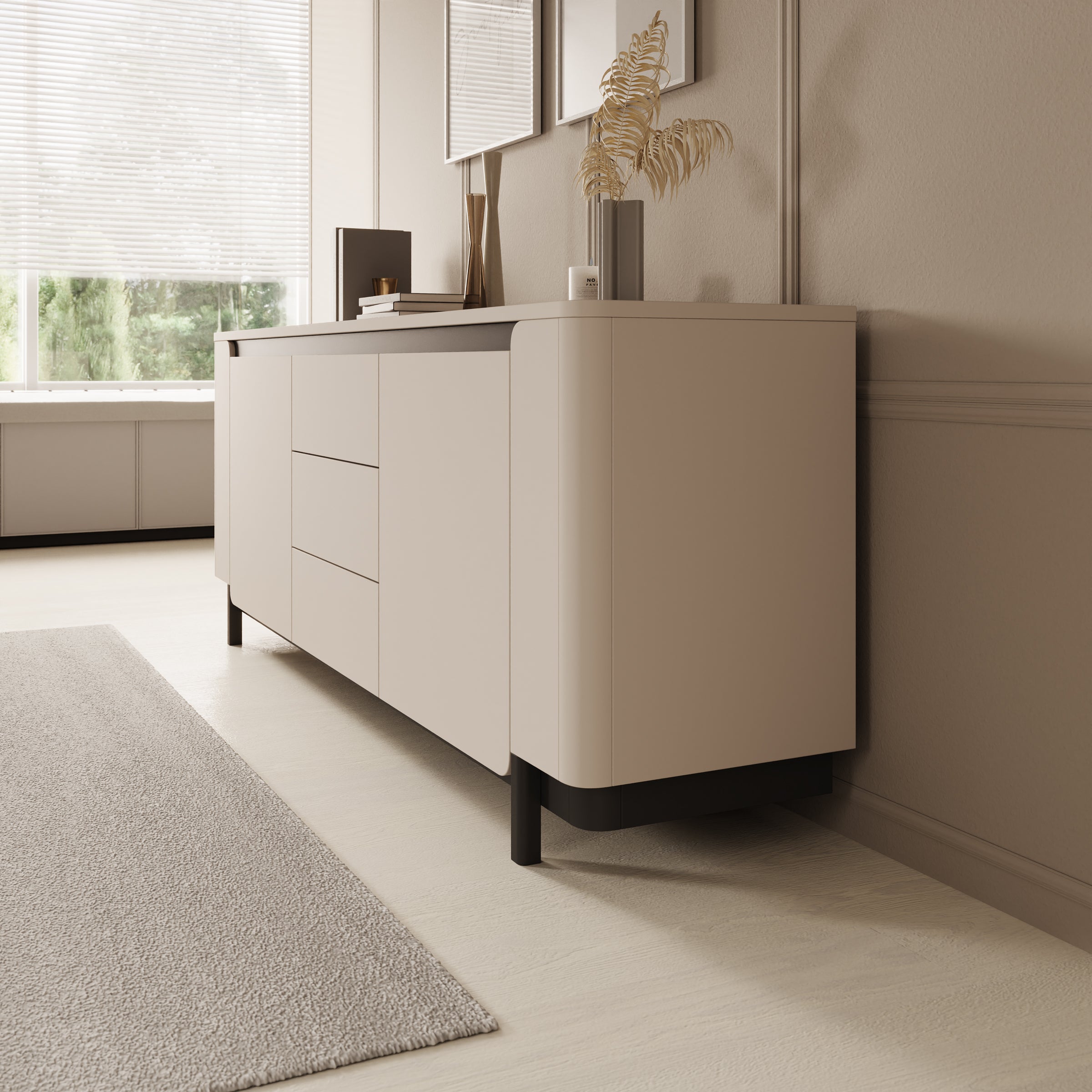 Vexon - Dressoir met lades  - Beige/Zwart - 205x45x78 cm
