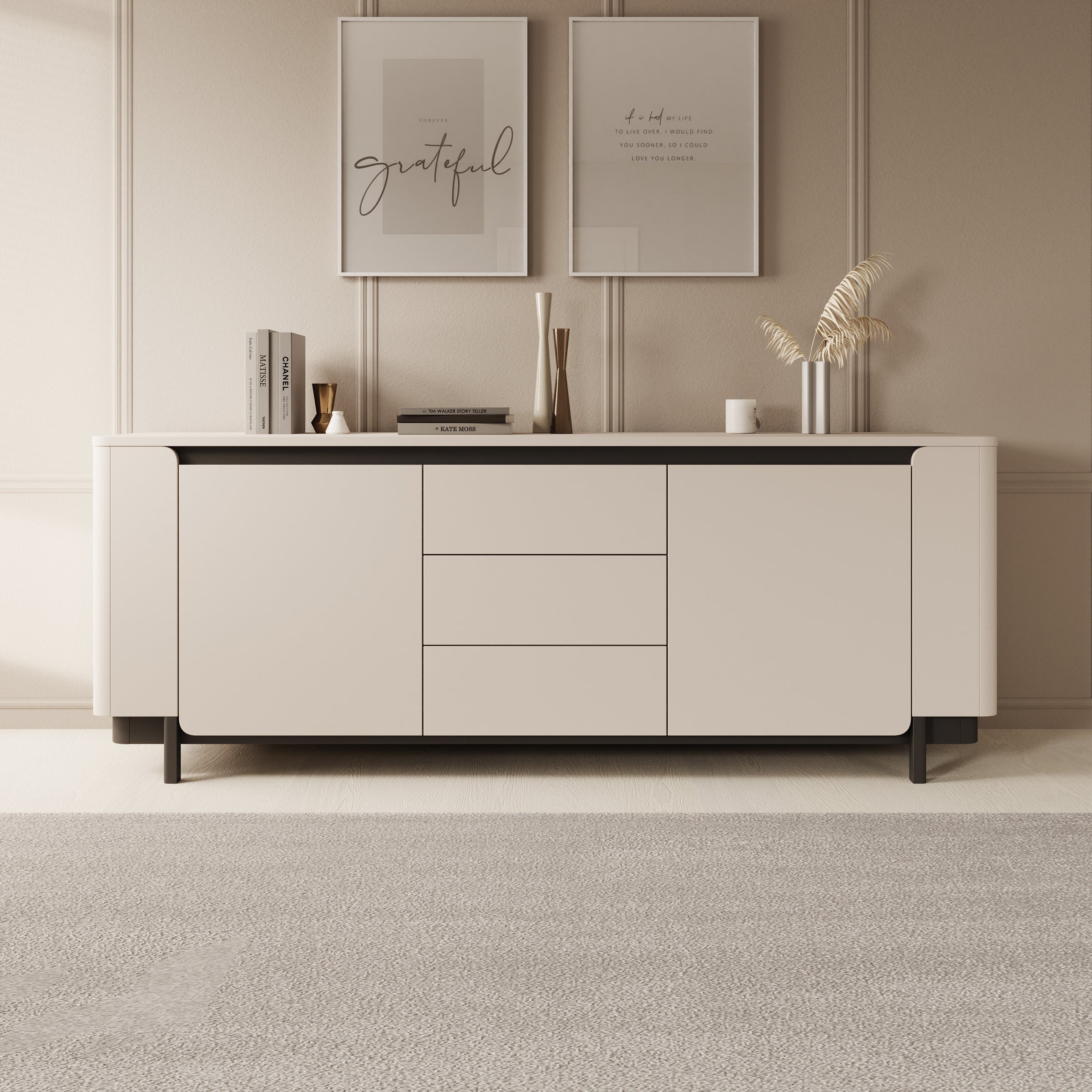 Vexon - Dressoir met lades  - Beige/Zwart - 205x45x78 cm