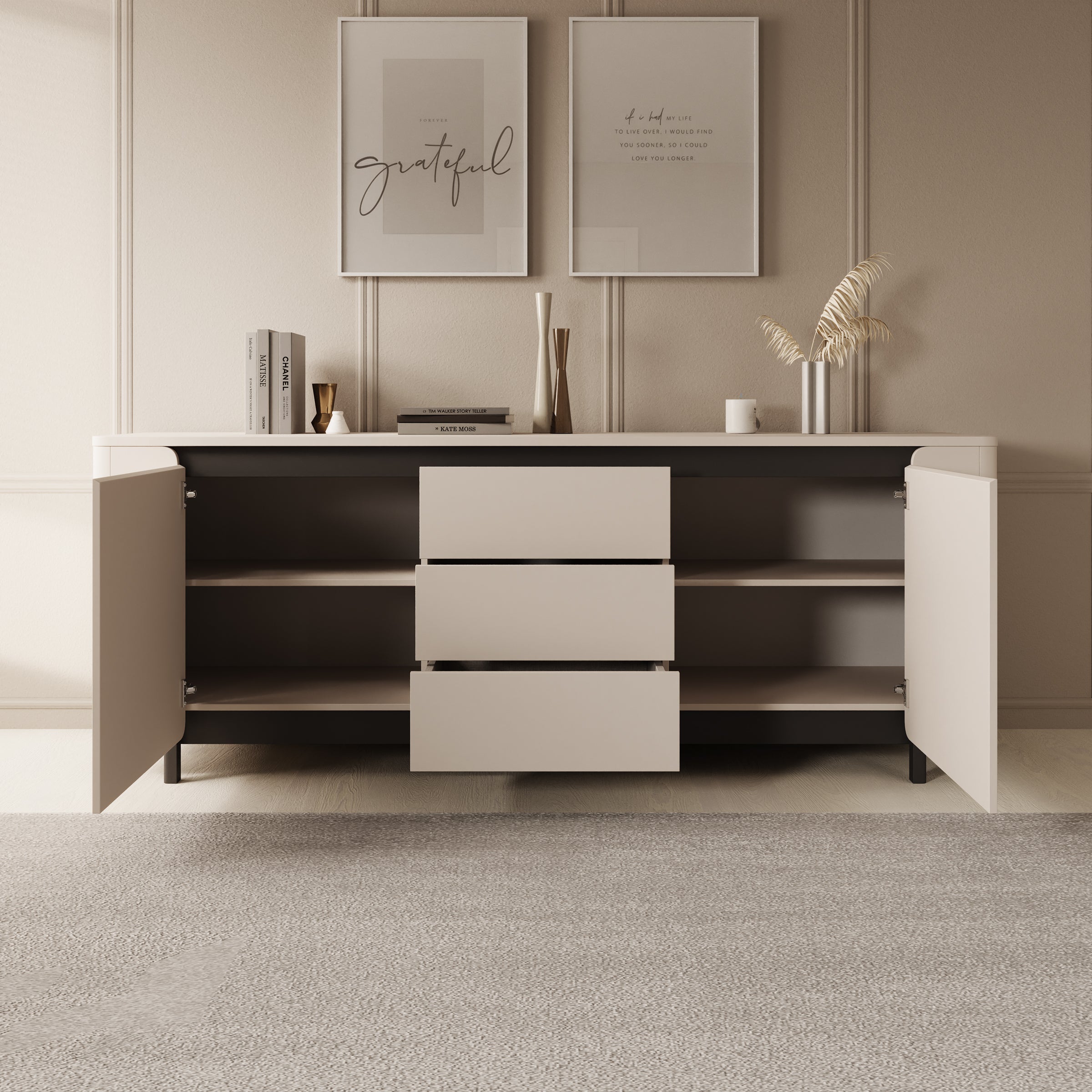 Vexon - Dressoir met lades  - Beige/Zwart - 205x45x78 cm