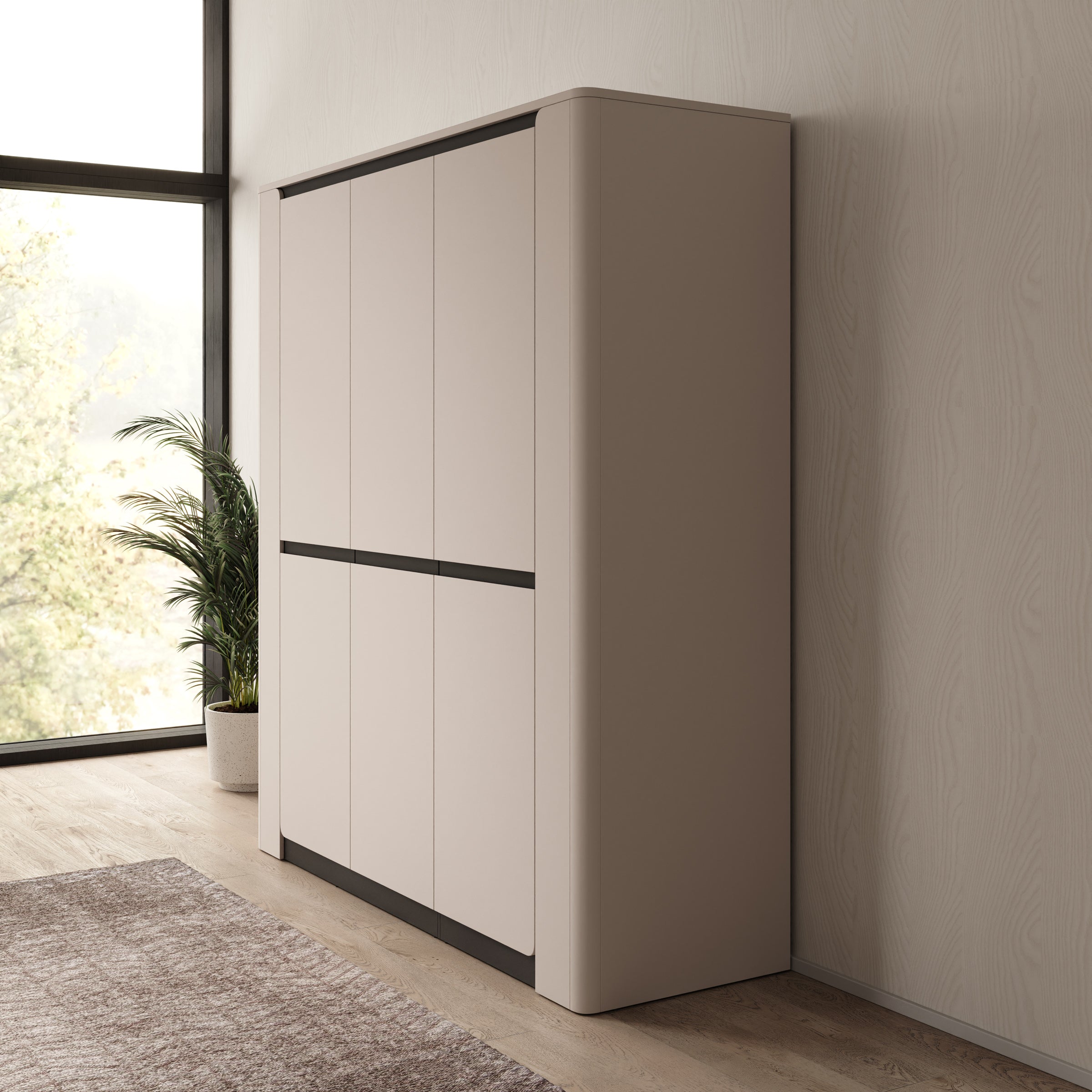 Vexon - Kledingkast met 3 deuren - Beige/Zwart - 190x63x214 cm