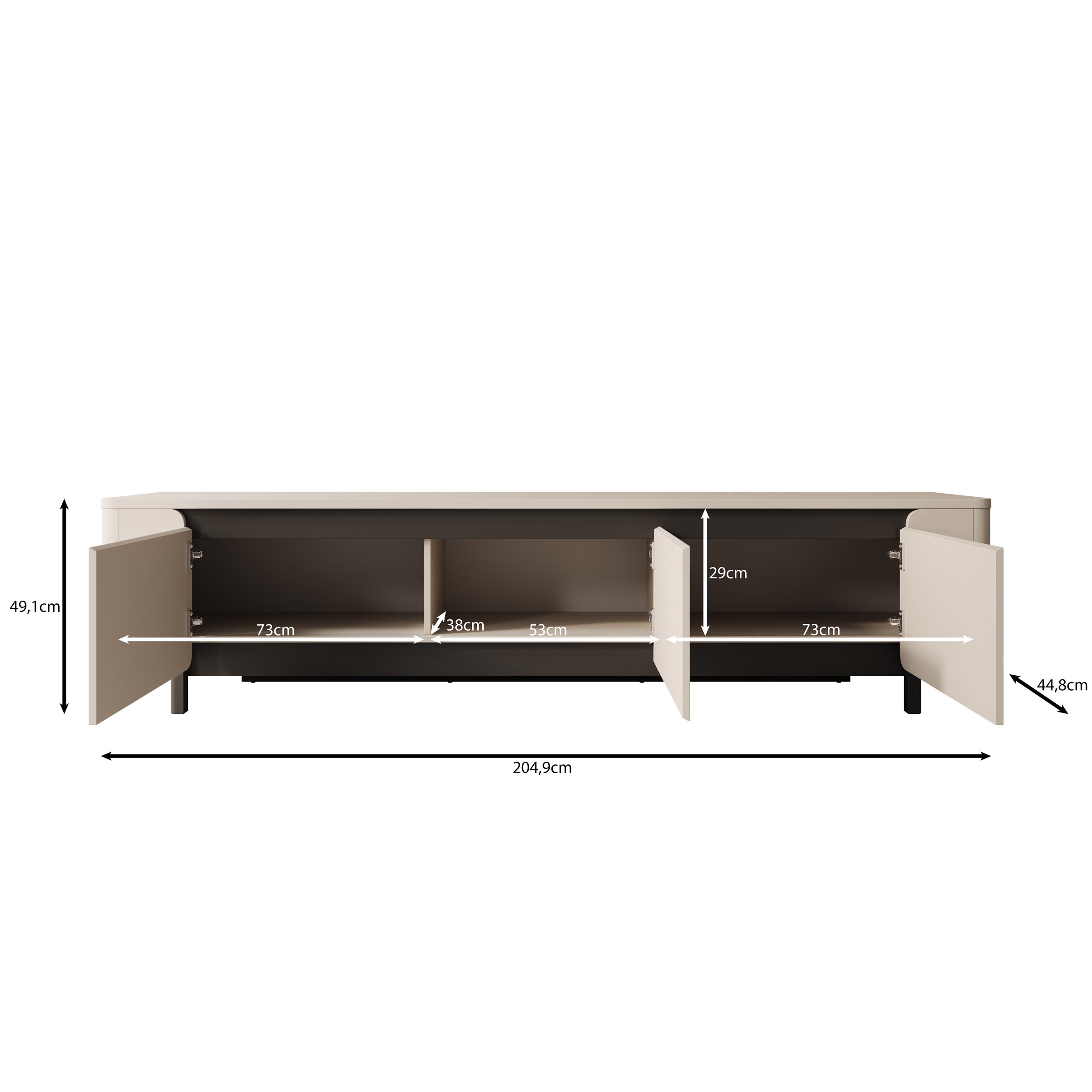 Vexon - TV-Meubel - Beige/Zwart - 205x45x49 cm