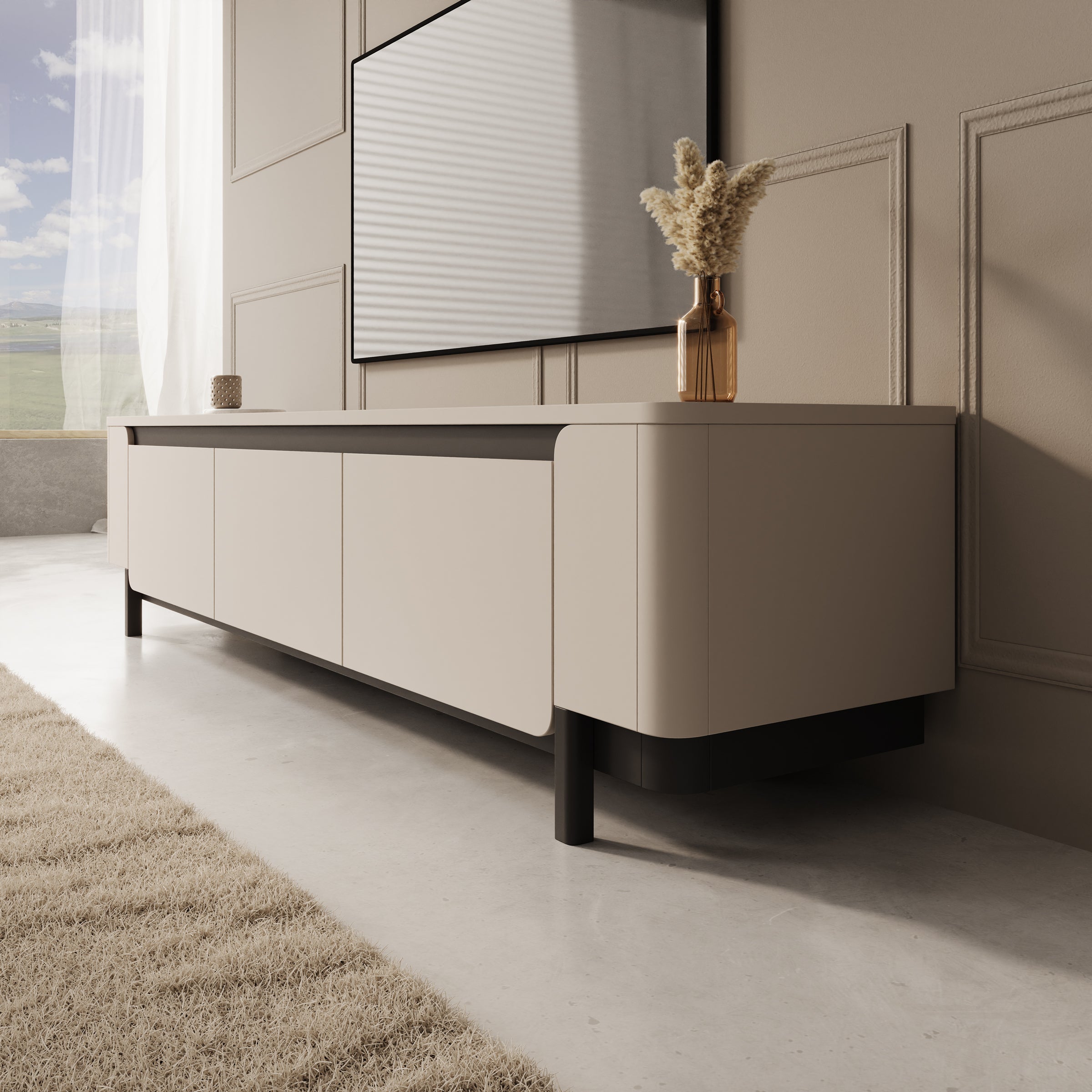 Vexon - TV-Meubel - Beige/Zwart - 205x45x49 cm