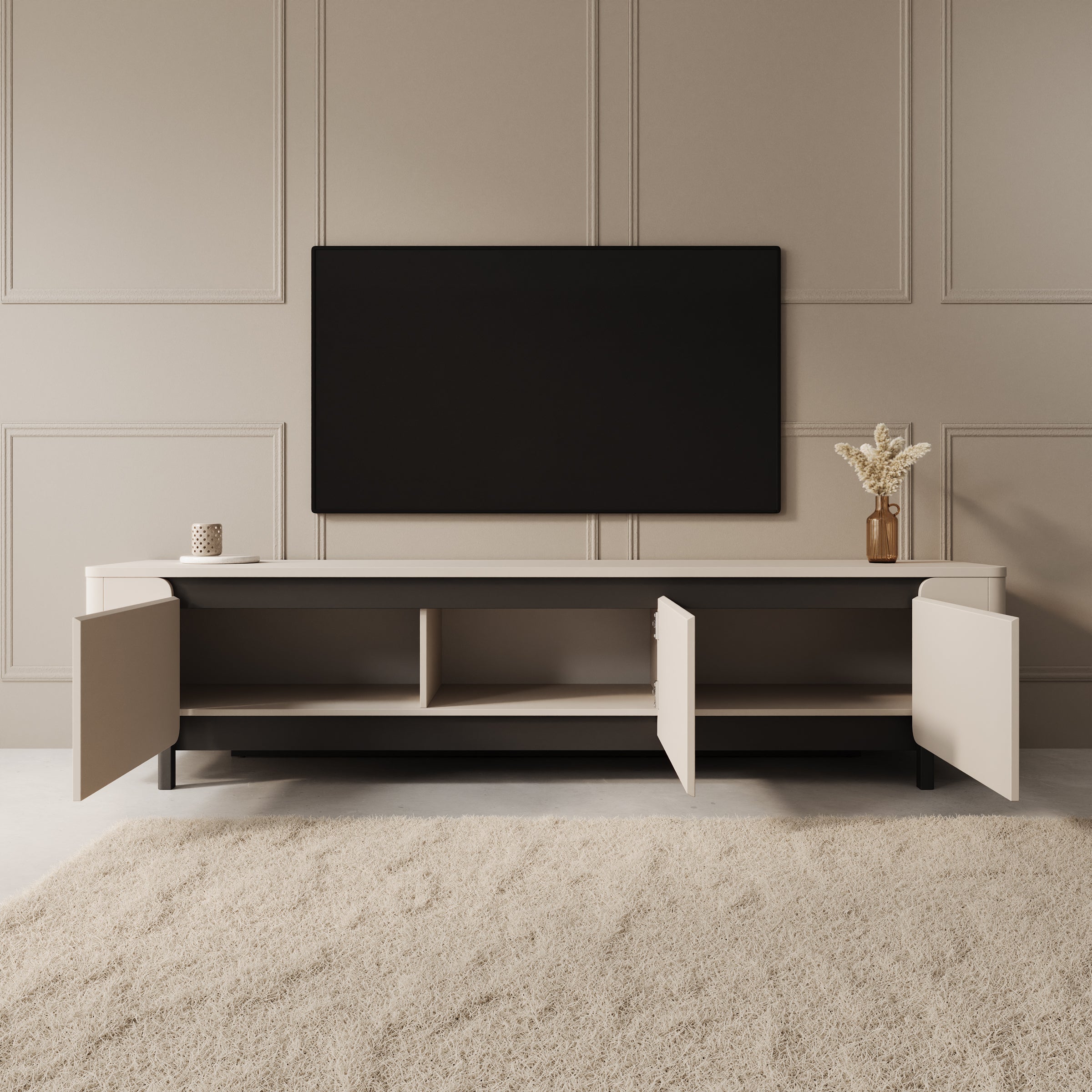 Vexon - TV-Meubel - Beige/Zwart - 205x45x49 cm