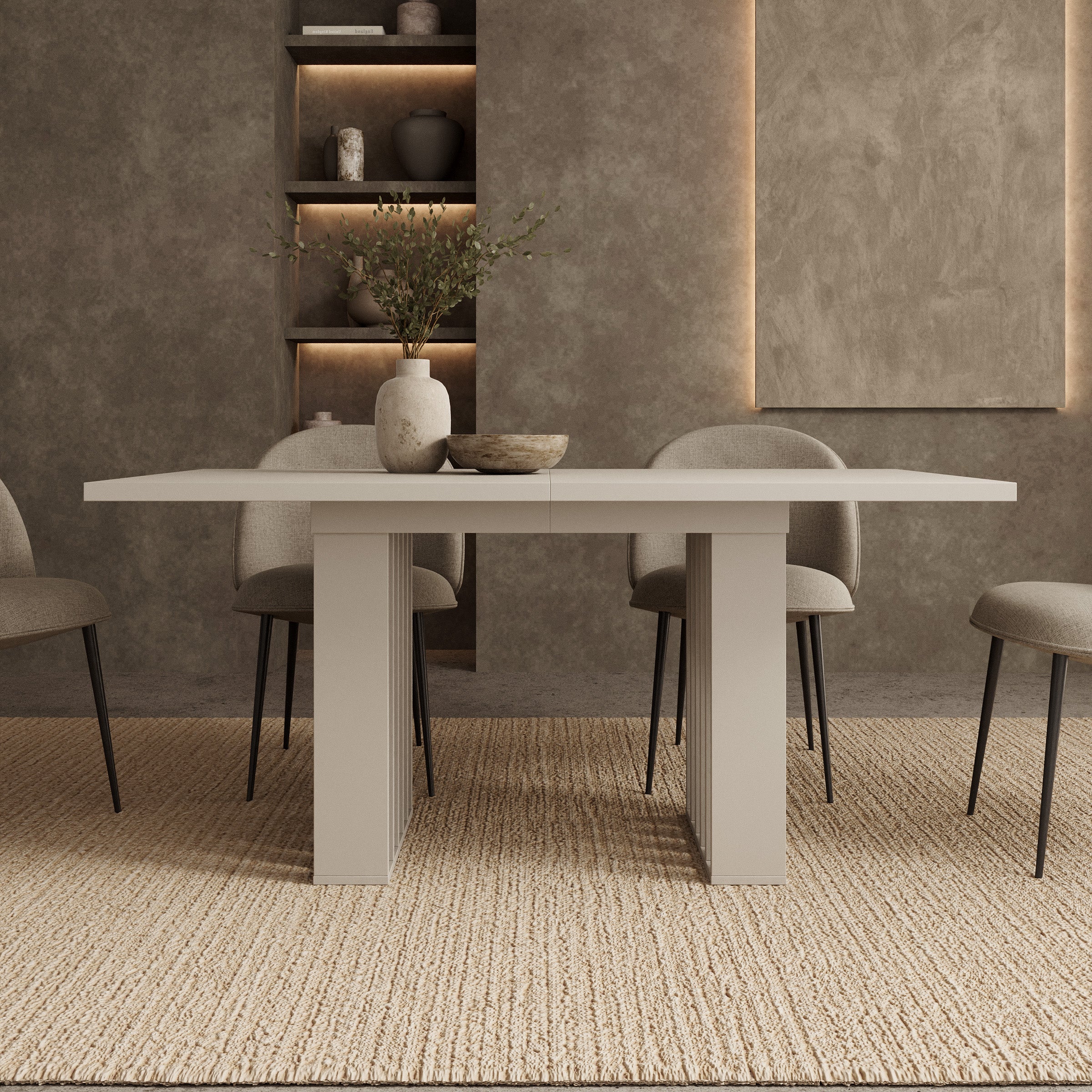 Veyra - Eetkamertafel  - Uitschuifbaar - Beige - 160-240x80x75 cm