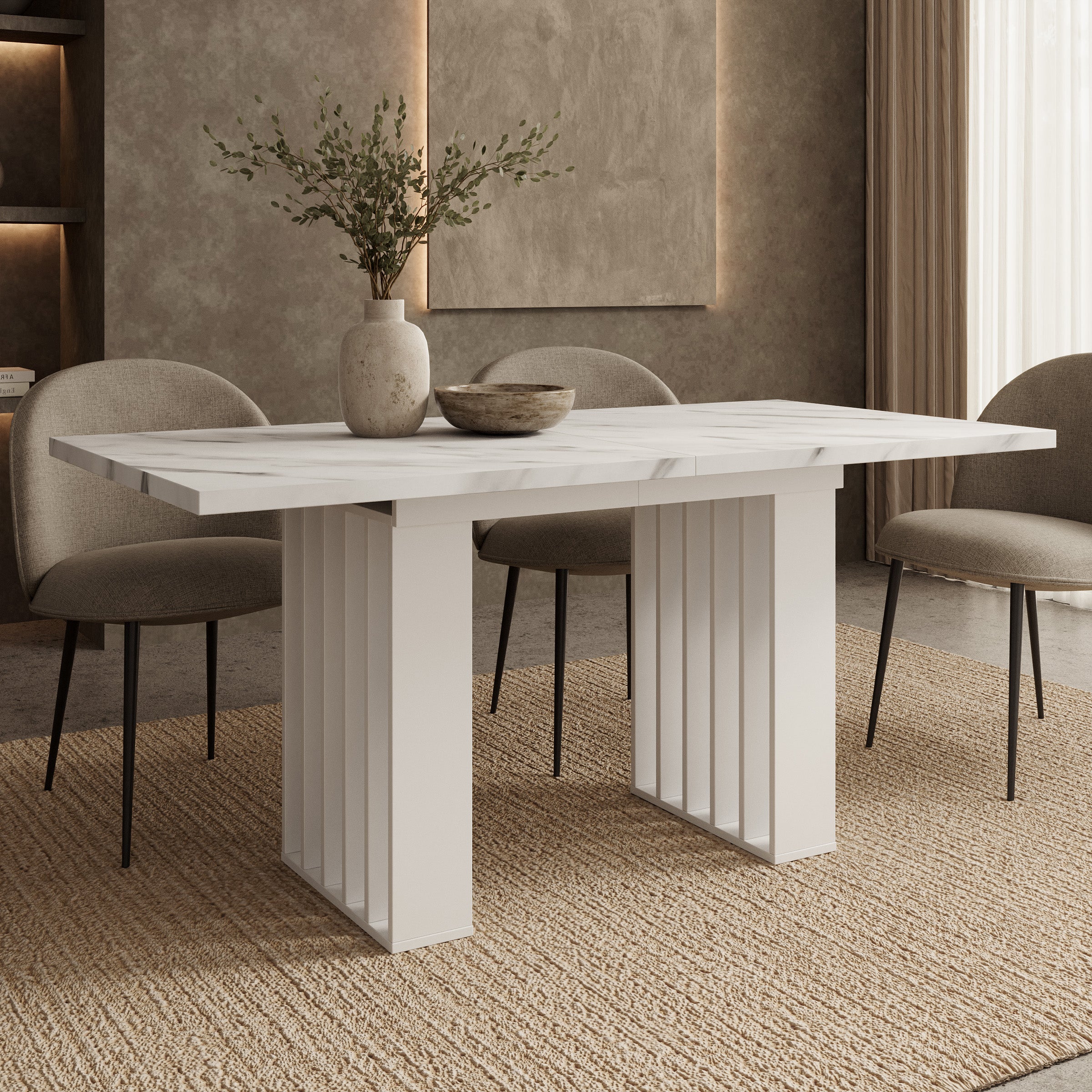 Veyra - Eetkamertafel - Uitschuifbaar - Wit marmerpatroon - 160-240x80x75 cm