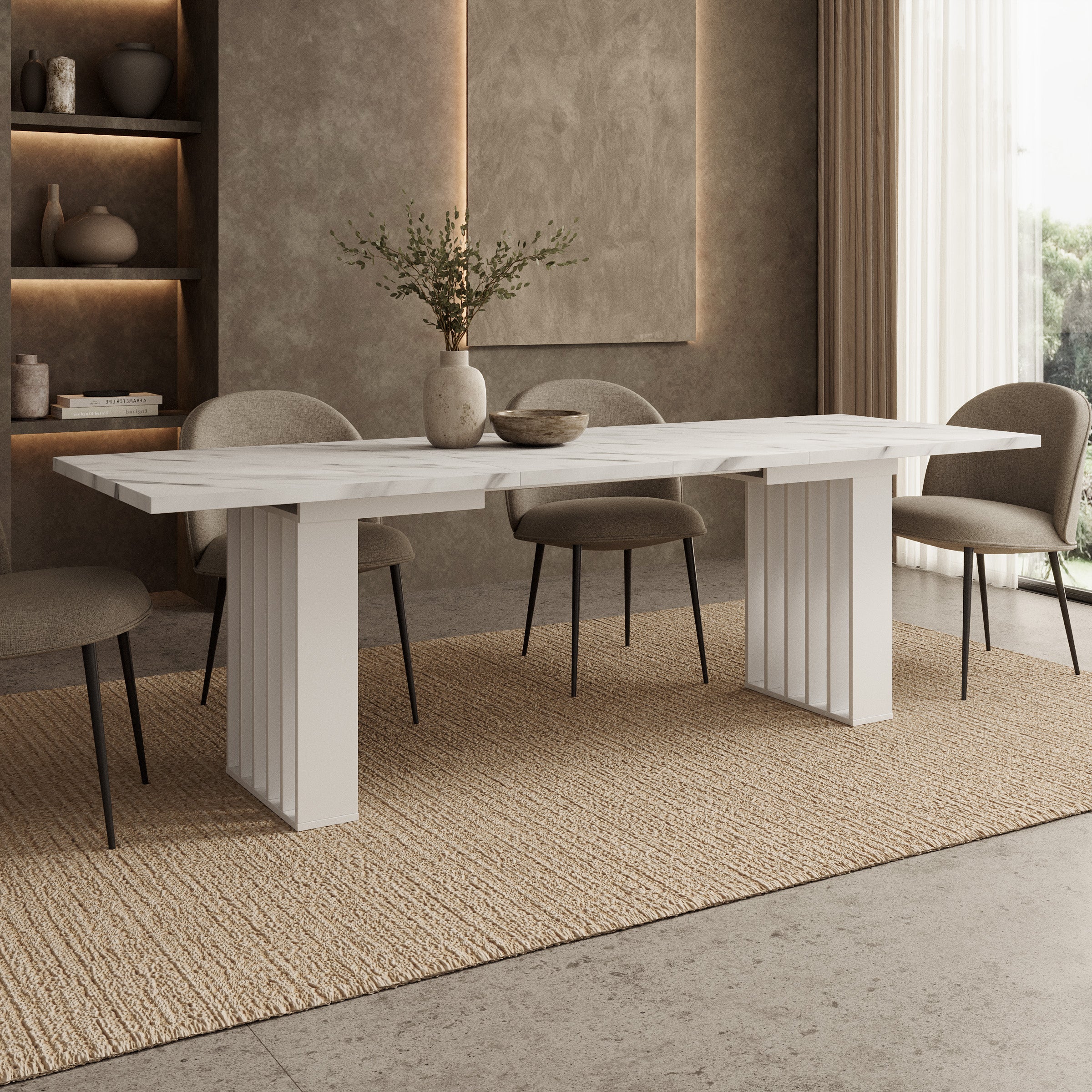 Veyra - Eetkamertafel - Uitschuifbaar - Wit marmerpatroon - 160-240x80x75 cm