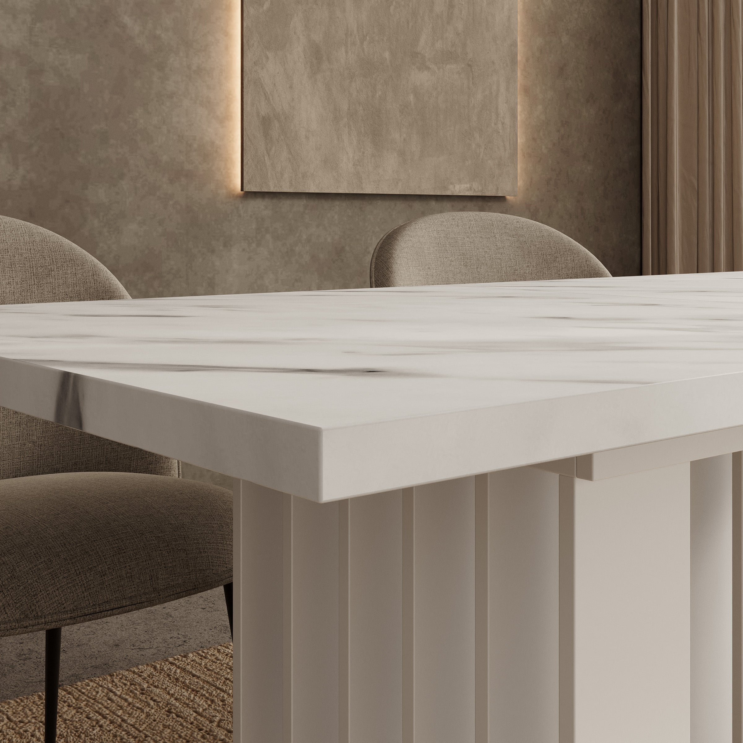Veyra - Eetkamertafel - Uitschuifbaar - Wit marmerpatroon - 160-240x80x75 cm