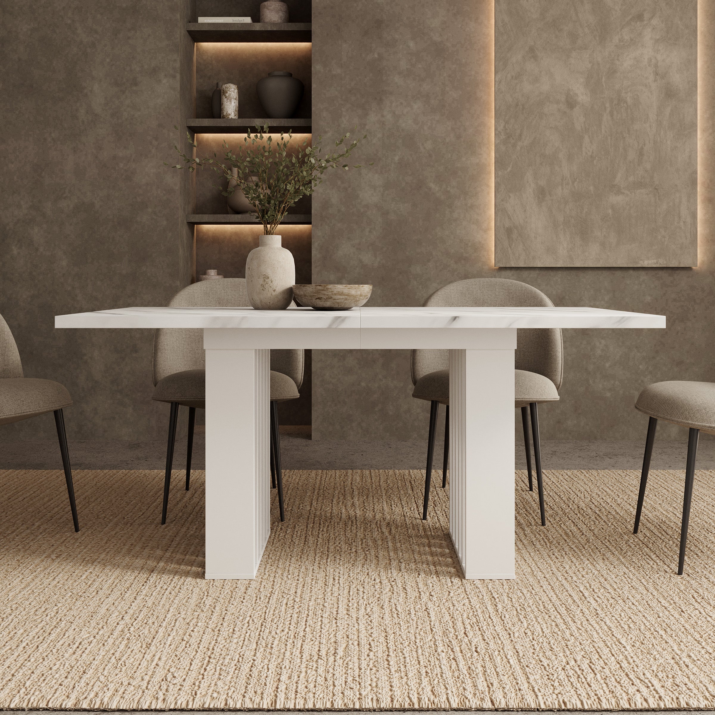 Veyra - Eetkamertafel - Uitschuifbaar - Wit marmerpatroon - 160-240x80x75 cm