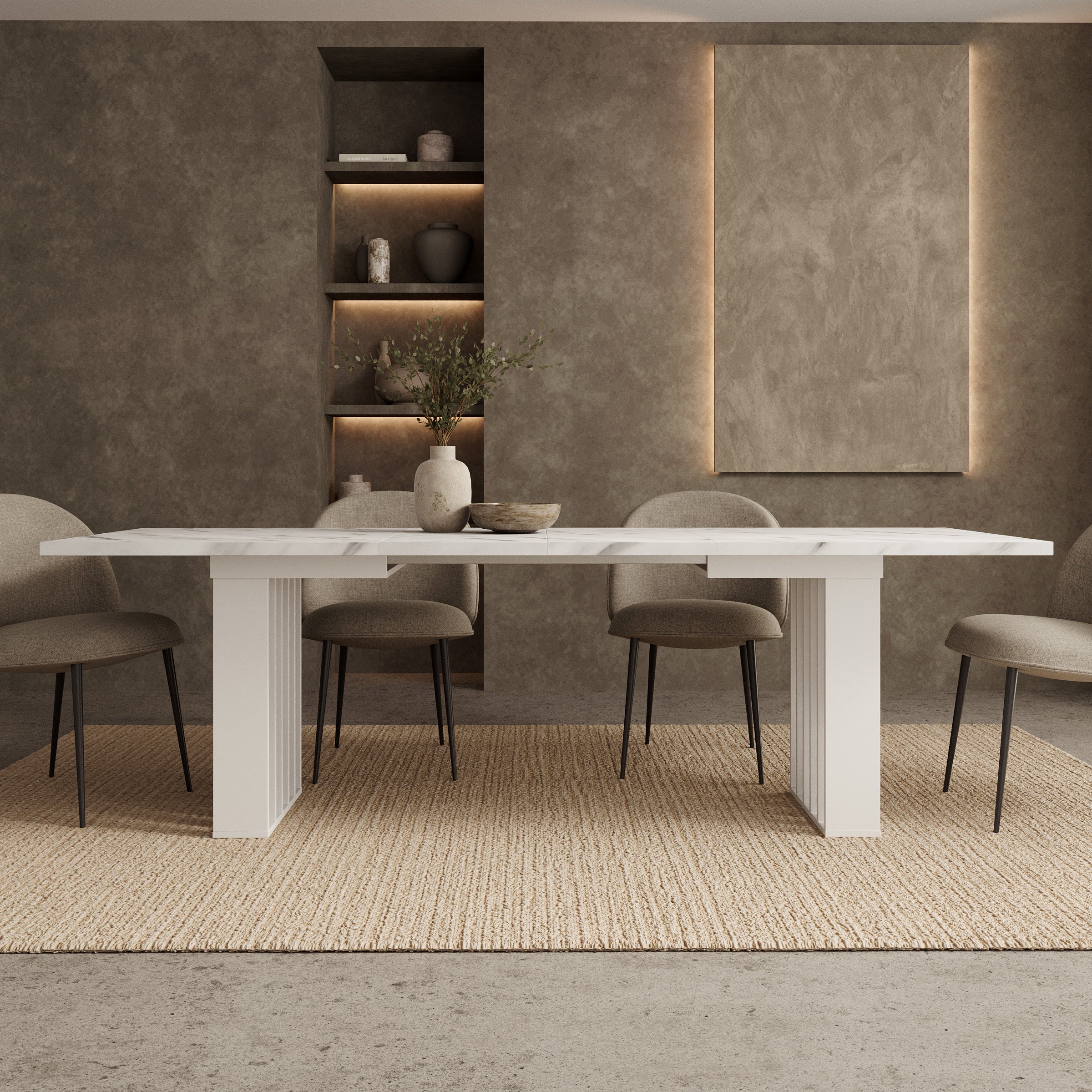 Veyra - Eetkamertafel - Uitschuifbaar - Wit marmerpatroon - 160-240x80x75 cm