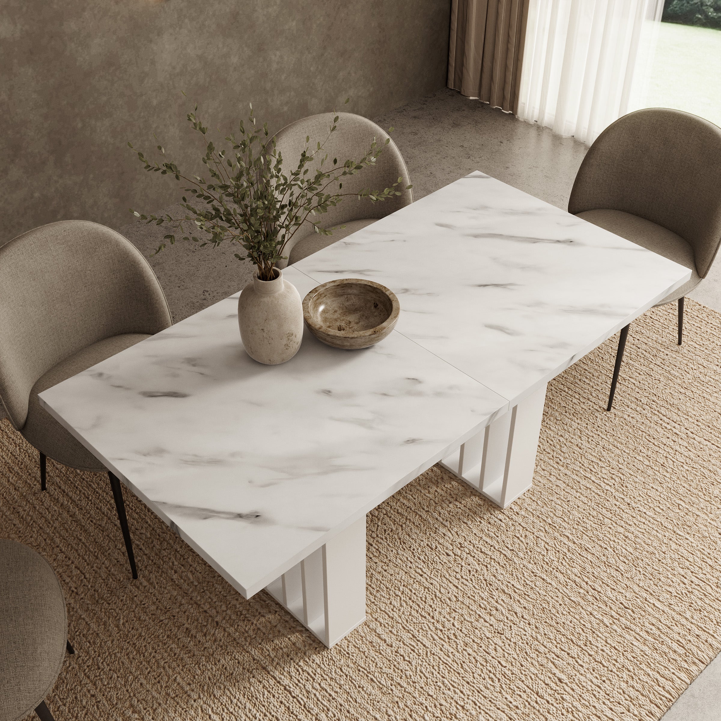 Veyra - Eetkamertafel - Uitschuifbaar - Wit marmerpatroon - 160-240x80x75 cm